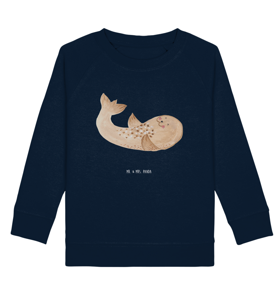 Organic Kinder Pullover Robbe liegend Kinder Pullover, Kinder Sweatshirt, Jungen, Mädchen, Tiermotive, Gute Laune, lustige Sprüche, Tiere, Robbe, Robben, Seehund, Strand, Meerestier, Ostsee, Nordsee, Lachen, Freude