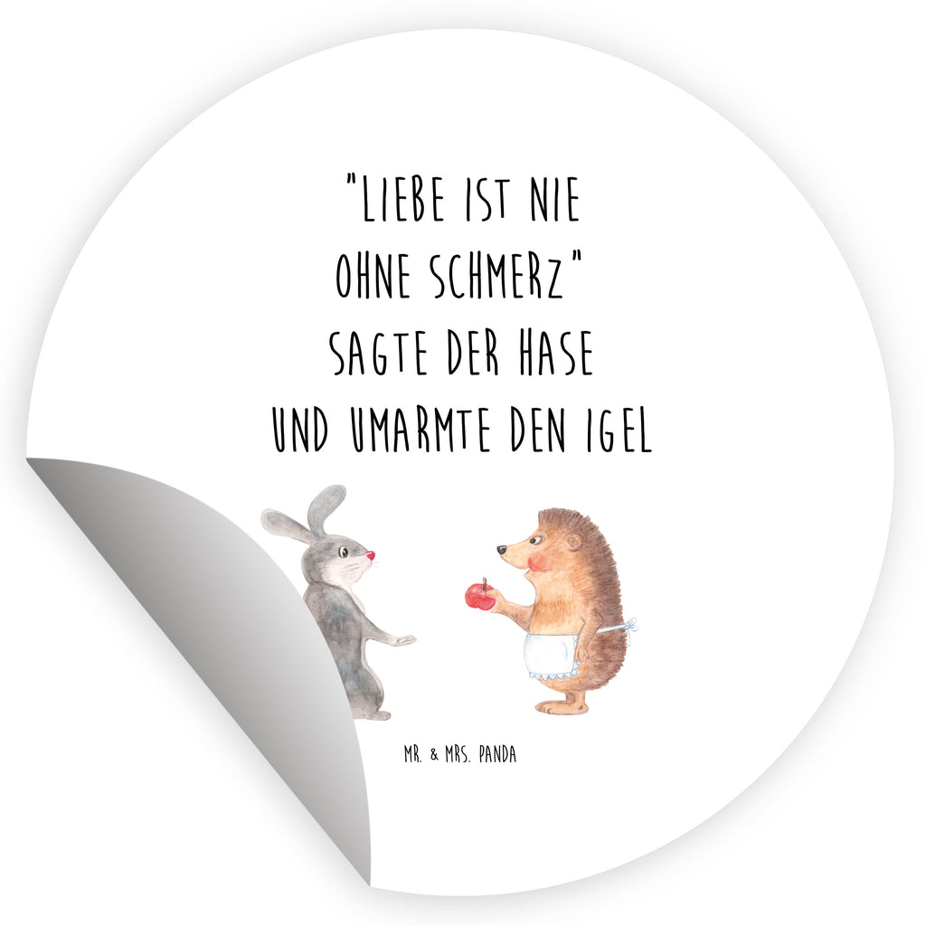 Rund Aufkleber Liebe ist nie ohne Schmerz Sticker, Aufkleber, Etikett, Tiermotive, Gute Laune, lustige Sprüche, Tiere, Igel und Hase, Igel, Hase, Liebe Spruch, Liebeskummer Geschenk, Herzschmerz, Trösten, Trennungsschmerz, Spruch romantisch