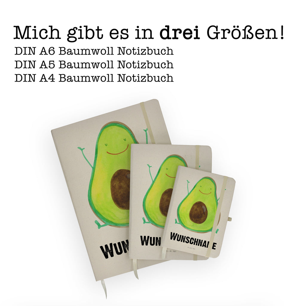 DIN A4 Personalisiertes Notizbuch Avocado Happy Personalisiertes Notizbuch, Notizbuch mit Namen, Notizbuch bedrucken, Personalisierung, Namensbuch, Namen, Avocado, Veggie, Vegan, Gesund, Chaos