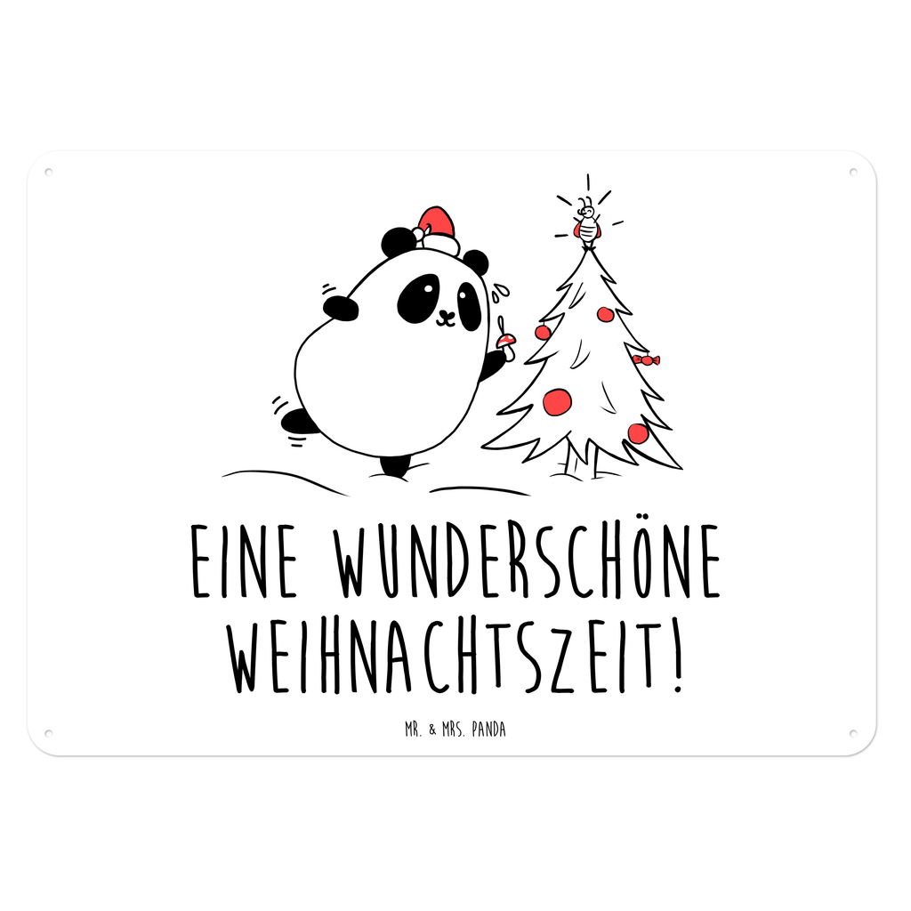 Blechschild Panda Weihnachtszeit Blechschild, Metallschild, Geschenk Schild, Schild, Magnet-Metall-Schild, Deko Schild, Wandschild, Wand-Dekoration, Türschild