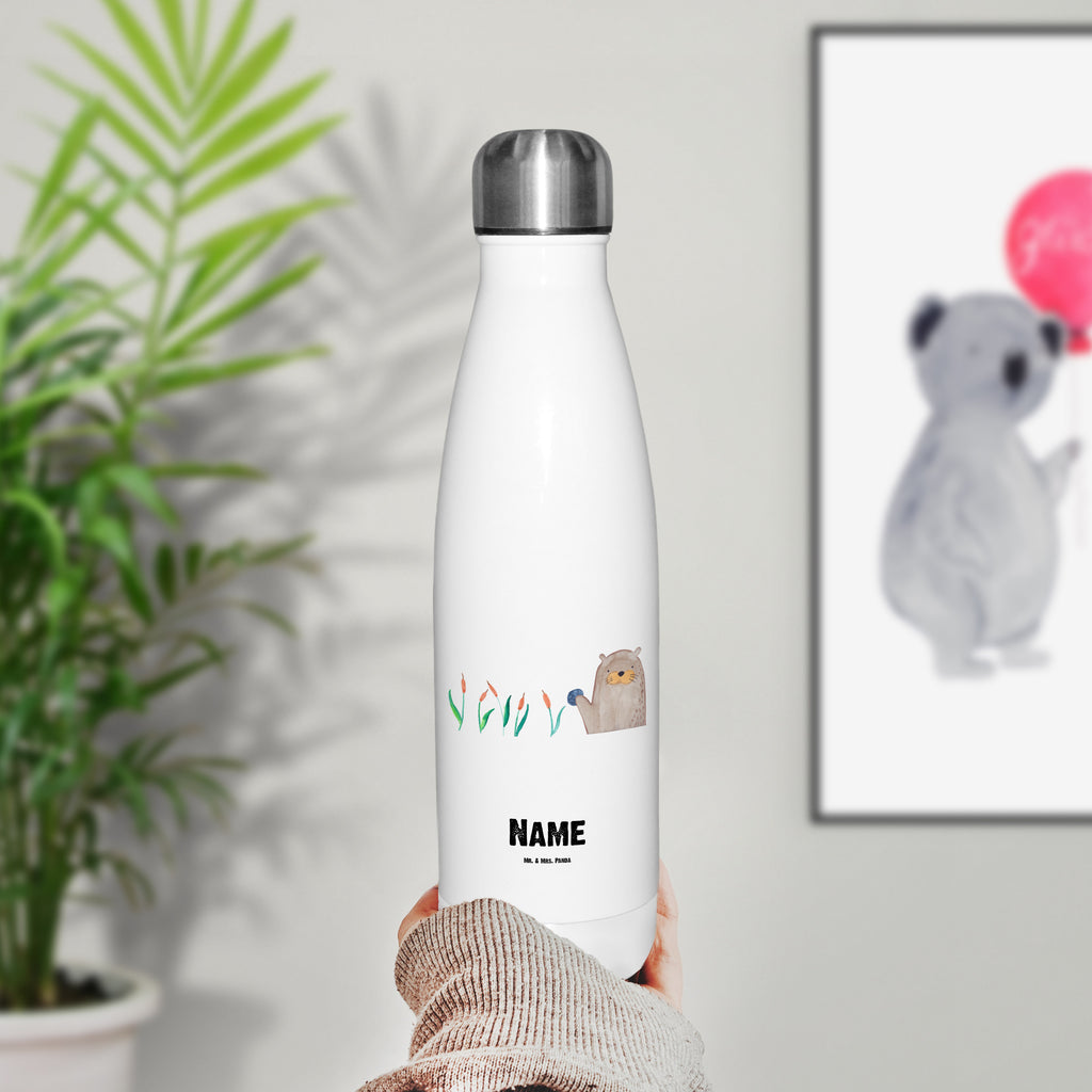 Personalisierte Thermosflasche Otter mit Stein Personalisierte Isolierflasche, Personalisierte Thermoflasche, Personalisierte Trinkflasche, Trinkflasche Mit Namen, Wunschname, Bedrucken, Namensflasche, Otter, Fischotter, Seeotter, Otter Seeotter See Otter