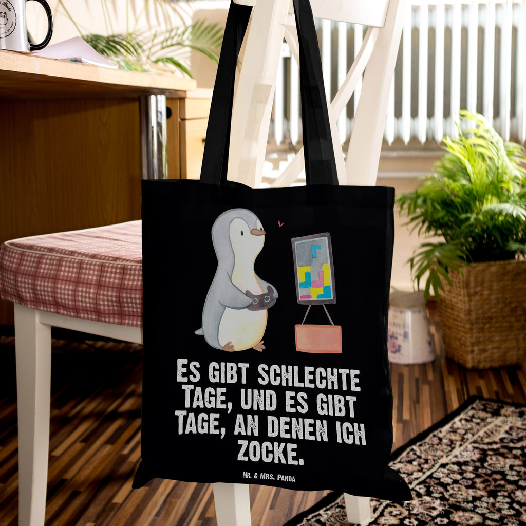 Tragetasche Pinguin Zocken Tage Beuteltasche, Beutel, Einkaufstasche, Jutebeutel, Stoffbeutel, Tasche, Shopper, Umhängetasche, Strandtasche, Schultertasche, Stofftasche, Tragetasche, Badetasche, Jutetasche, Einkaufstüte, Laptoptasche, Geschenk, Sport, Sportart, Hobby, Schenken, Danke, Dankeschön, Auszeichnung, Gewinn, Sportler, Zocken, Gaming, Videospiele, Videogames