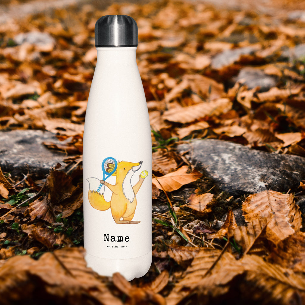 Personalisierte Thermosflasche Fuchs Tennis spielen Personalisierte Isolierflasche, Personalisierte Thermoflasche, Personalisierte Trinkflasche, Trinkflasche Mit Namen, Wunschname, Bedrucken, Namensflasche, Geschenk, Sport, Sportart, Hobby, Schenken, Danke, Dankeschön, Auszeichnung, Gewinn, Sportler, Tennis spielen, Tennisclub, Tennisverein, Tennis Turnier, Ballsportart