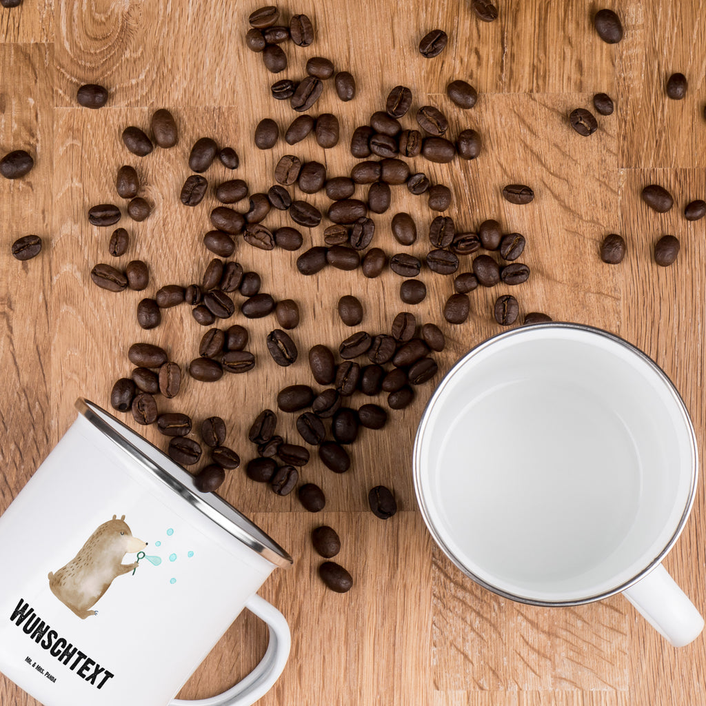 Personalisierte Emaille Tasse Bär Seifenblasen Emaille Tasse personalisiert, Emaille Tasse mit Namen, Campingtasse personalisiert, Namenstasse, Campingtasse bedrucken, Campinggeschirr personalsisert, tasse mit namen, personalisierte tassen, personalisierte tasse, tasse selbst gestalten, tasse bedrucken, tassen bedrucken, Bär, Teddy, Teddybär, Seifenblasen Bär Lustig Sein Glücklich Traurig Happy