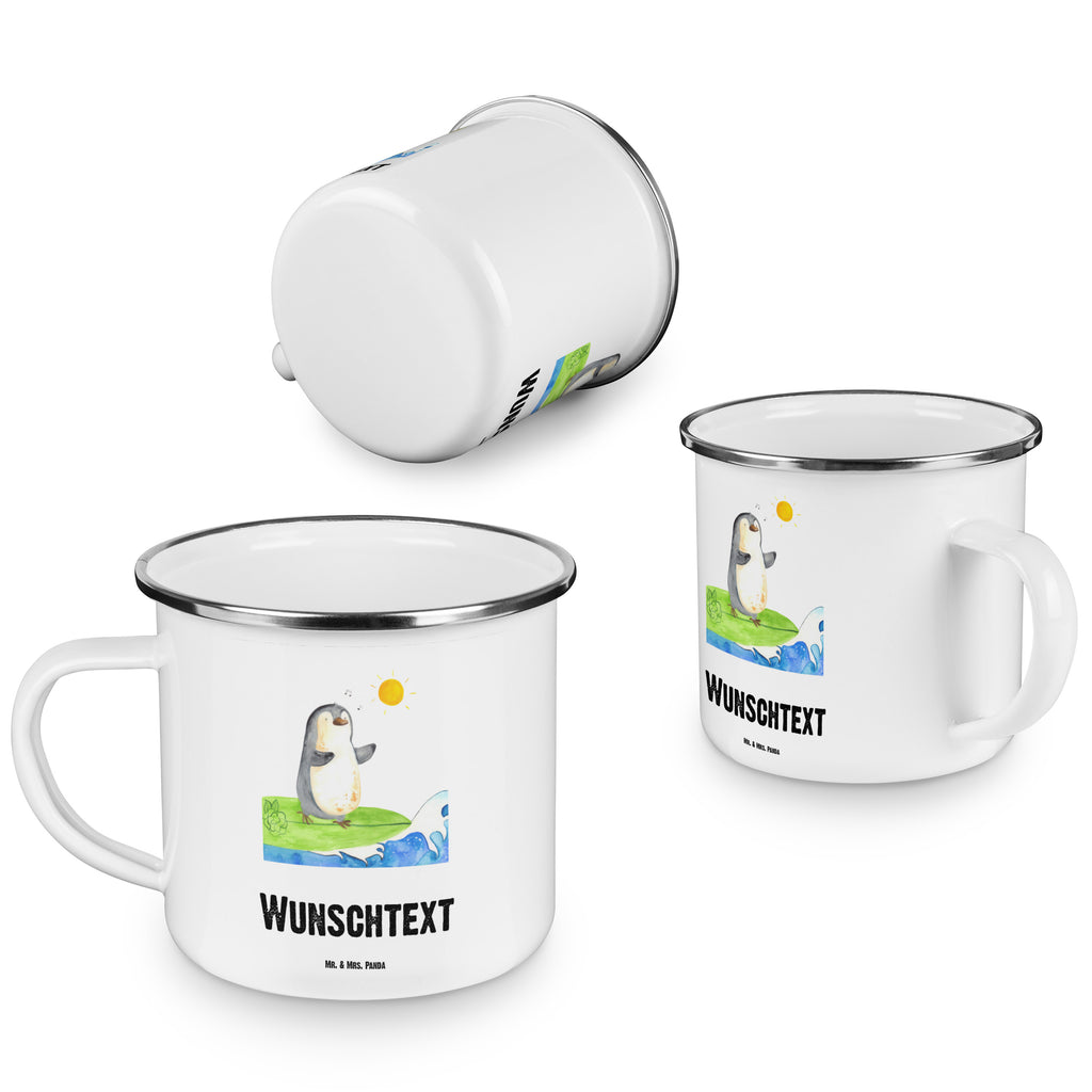 Personalisierte Emaille Tasse Pinguin Surfer Emaille Tasse personalisiert, Emaille Tasse mit Namen, Campingtasse personalisiert, Namenstasse, Campingtasse bedrucken, Campinggeschirr personalsisert, Pinguin, Pinguine, surfen, Surfer, Hawaii, Urlaub, Wellen, Wellen reiten, Portugal