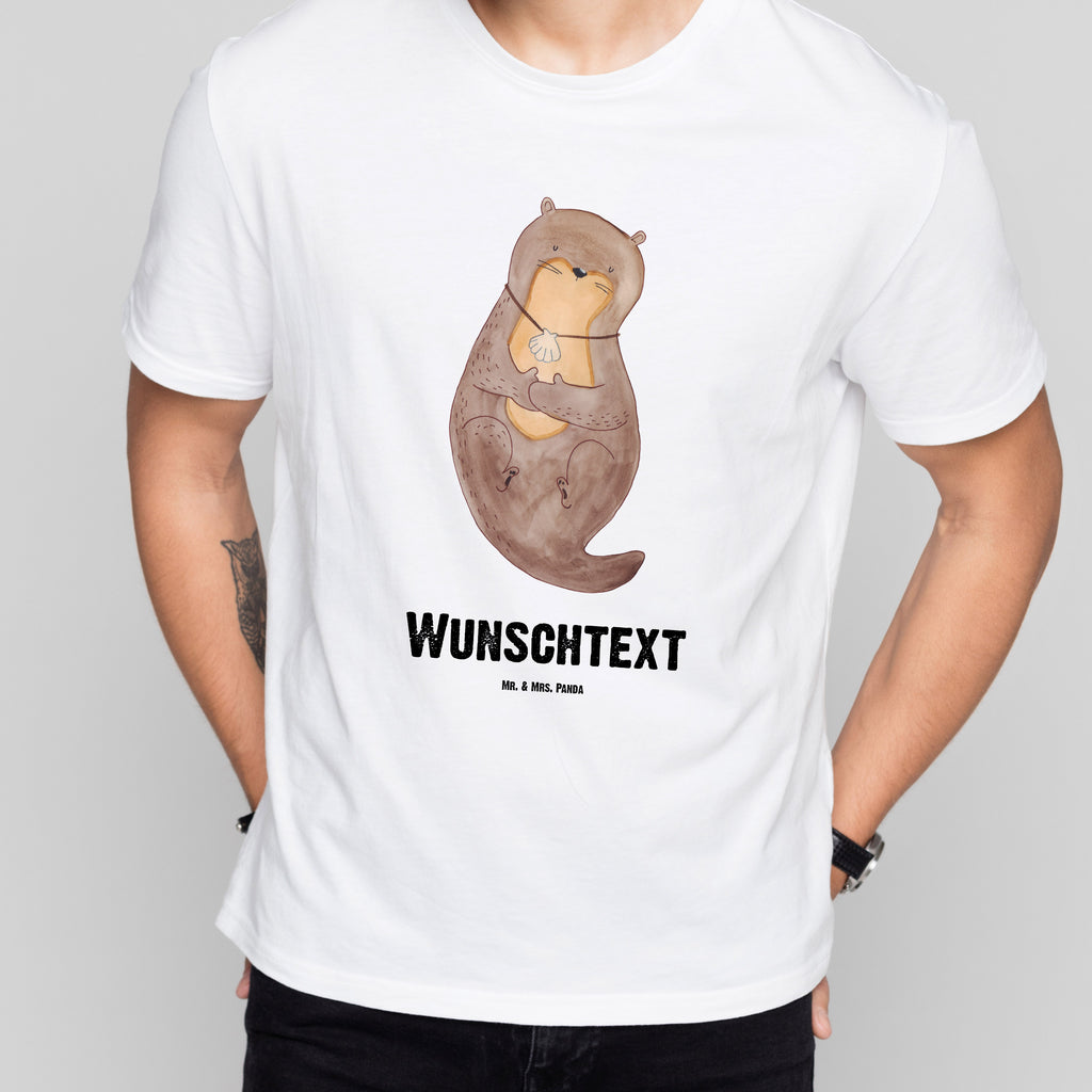 Personalisiertes T-Shirt Otter mit Muschelmedaillon T-Shirt Personalisiert, T-Shirt mit Namen, T-Shirt mit Aufruck, Männer, Frauen, Otter, Fischotter, Seeotter, Otterliebe, grübeln, träumen, Motivation, Tagträumen, Büro