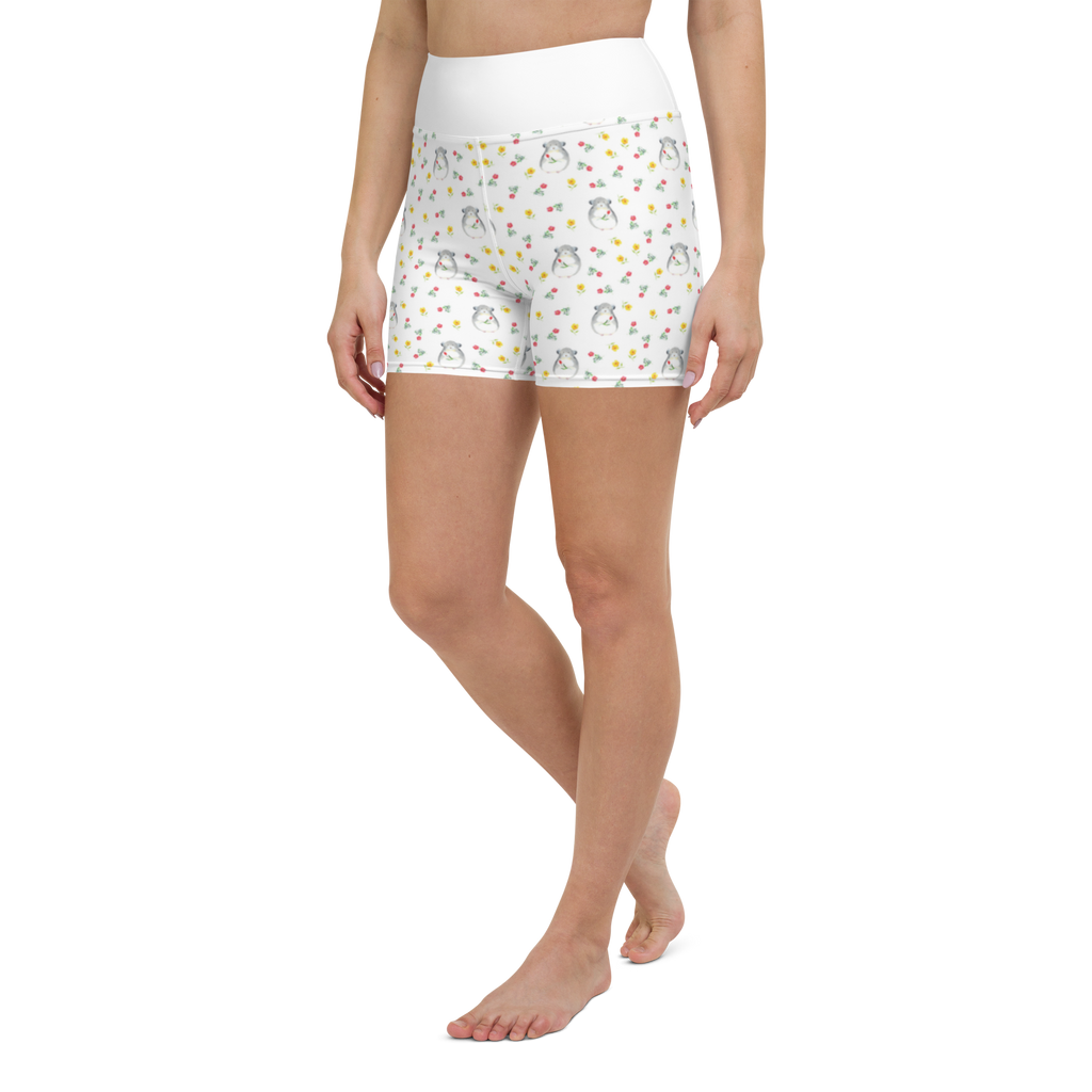 Yoga Shorts Chinchilla mit Blume Yoga Shorts, Yogashorts, Sporthose, Sportshorts, Fitnesshose, Sportshorts Damen, Yoga Shorts Damen, Yogabekleidung, Sportbekleidung, Tiermotive, Gute Laune, lustige Sprüche, Tiere, Chinchilla, Chinchillas, Liebeskummer, Kummer, Depressionen, traurig sein, Chaos, Glücklichsein, Büro, Büroalltag