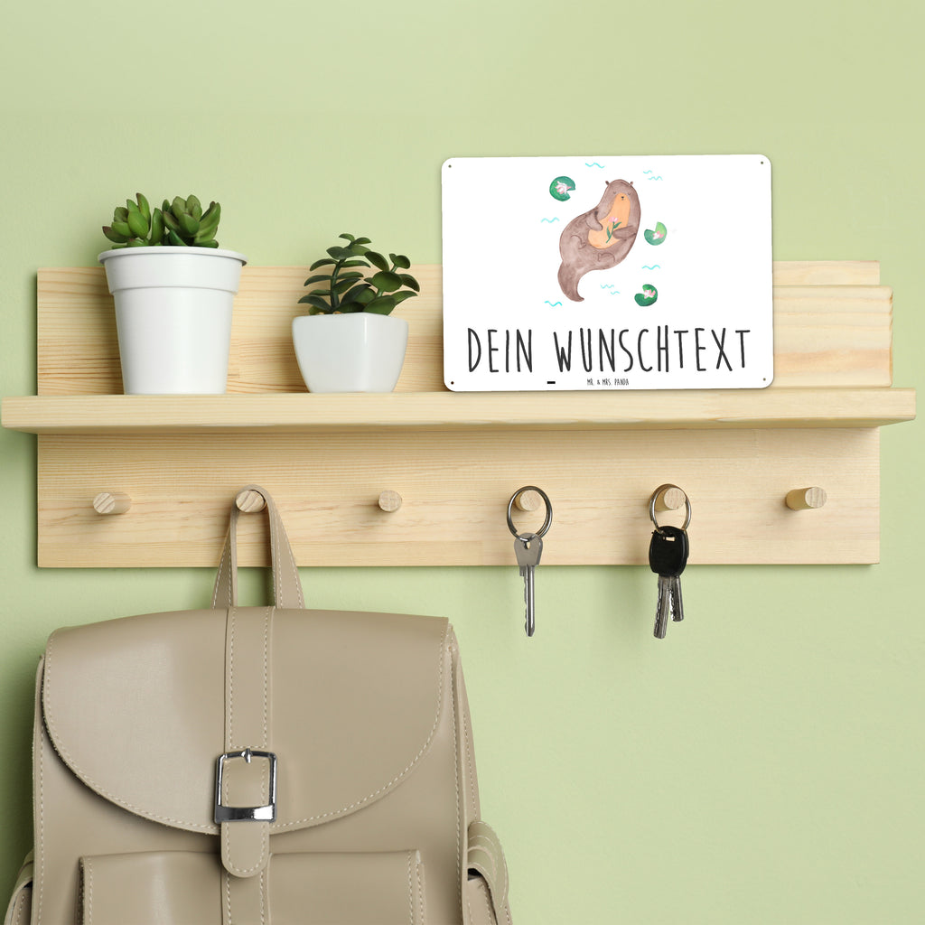 Personalisiertes Blechschild Otter Seerose Blechschild, Metallschild, Geschenk Schild, Schild, Magnet-Metall-Schild, Deko Schild, Wandschild, Wand-Dekoration, Türschild, Otter, Fischotter, Seeotter, Otter Seeotter See Otter