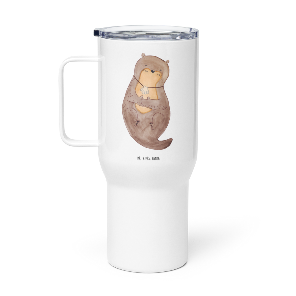 XXL Thermobecher Otter Muschel Thermobecher, XL Thermobecher, Reisebecher, XL Reisetasse, Großer Thermobecher, Autobecher, Jumbo Becher, Otter, Fischotter, Seeotter, Otterliebe, grübeln, träumen, Motivation, Tagträumen, Büro