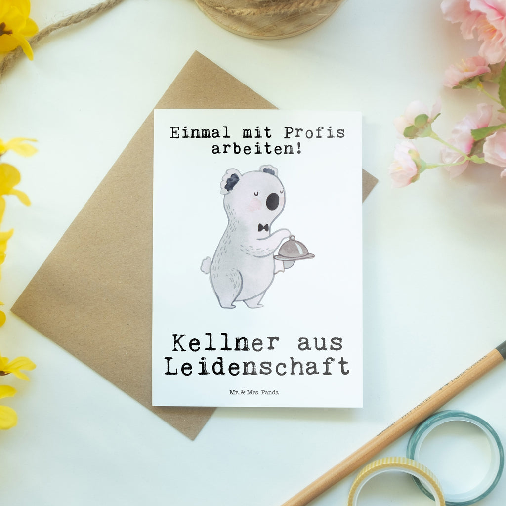 Grußkarte Kellner aus Leidenschaft Grußkarte, Klappkarte, Einladungskarte, Glückwunschkarte, Hochzeitskarte, Geburtstagskarte, Karte, Ansichtskarten, Beruf, Ausbildung, Jubiläum, Abschied, Rente, Kollege, Kollegin, Geschenk, Schenken, Arbeitskollege, Mitarbeiter, Firma, Danke, Dankeschön, Kellner, Servicekraft, Restaurant, Ober