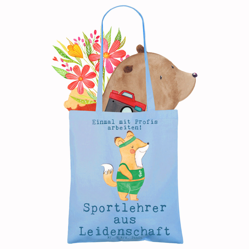 Tragetasche Sportlehrer aus Leidenschaft Beuteltasche, Beutel, Einkaufstasche, Jutebeutel, Stoffbeutel, Tasche, Shopper, Umhängetasche, Strandtasche, Schultertasche, Stofftasche, Tragetasche, Badetasche, Jutetasche, Einkaufstüte, Laptoptasche, Beruf, Ausbildung, Jubiläum, Abschied, Rente, Kollege, Kollegin, Geschenk, Schenken, Arbeitskollege, Mitarbeiter, Firma, Danke, Dankeschön