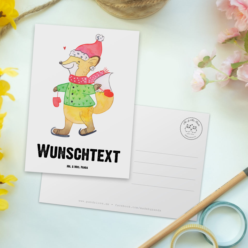 Personalisierte Postkarte Fuchs  Schlittschuhe Postkarte mit Namen, Postkarte bedrucken, Postkarte mit Wunschtext, Postkarte personalisierbar, Geschenkkarte mit Namen, Grußkarte mit Namen, Karte mit Namen, Einladung mit Namen, Ansichtskarte mit Namen, Geschenkkarte mit Wunschtext, Grußkarte mit Wunschtext, Karte mit Wunschtext, Einladung mit Wunschtext, Ansichtskarte mit Wunschtext, Winter, Weihnachten, Weihnachtsdeko, Nikolaus, Advent, Heiligabend, Wintermotiv, Weihnachtsmann, Weihnachtstage, Weihnachtsbaum, Tannenbaum, Weihnachtszeit