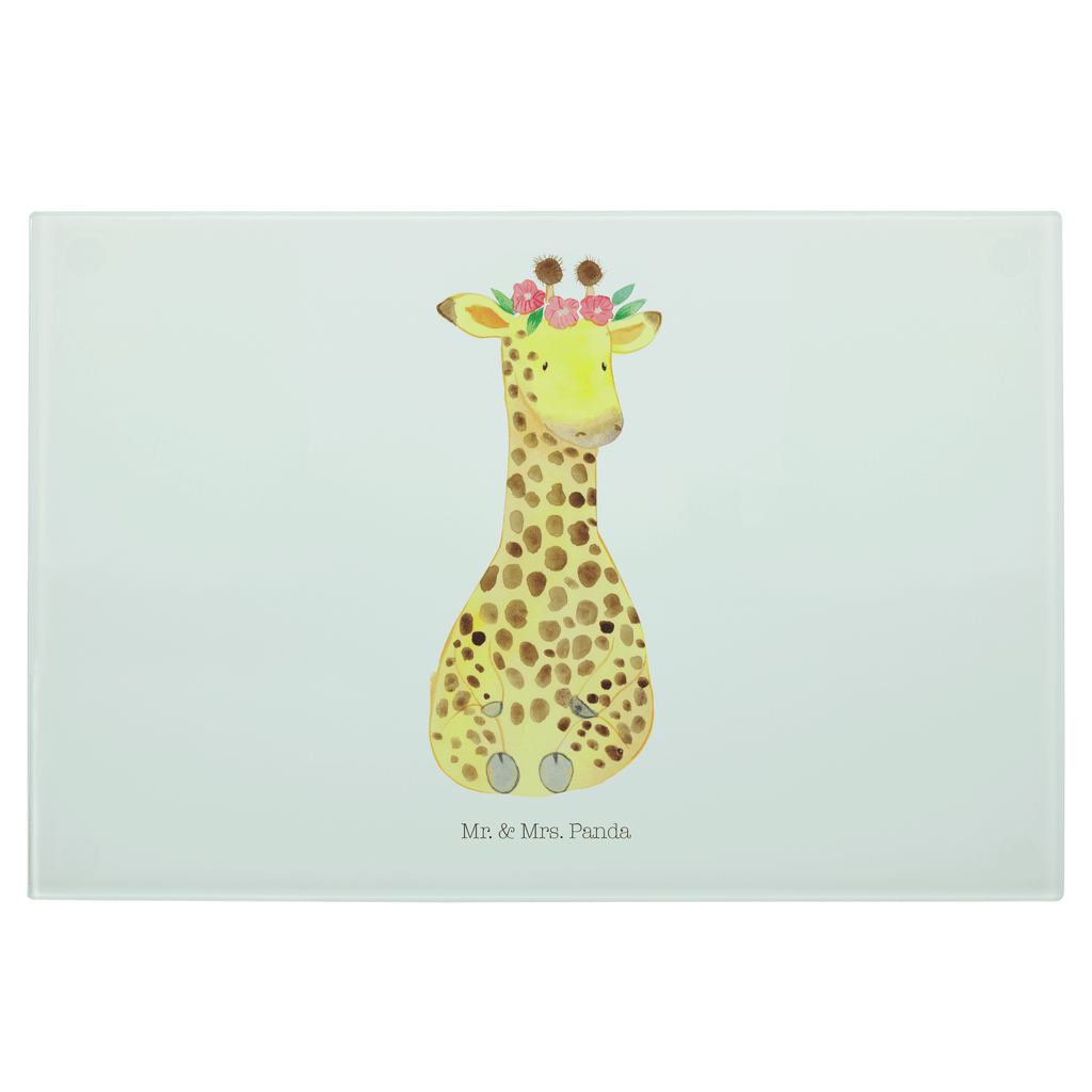 Glasschneidebrett Giraffe Blumenkranz Glasschneidebrett, Schneidebrett, Afrika, Wildtiere, Giraffe, Blumenkranz, Abenteurer, Selbstliebe, Freundin