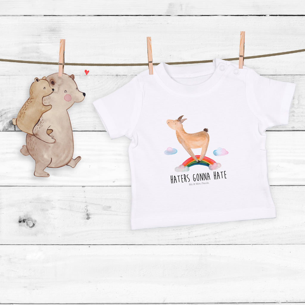 Organic Baby Shirt Lama Regenbogen Baby T-Shirt, Jungen Baby T-Shirt, Mädchen Baby T-Shirt, Shirt, Lama, Alpaka, Lamas, Regenbogen, Haters gonna hate, Haters, Selbstständig, Außenseiter, Schule, Abi, Hobby, Wolkenland, Freiheit