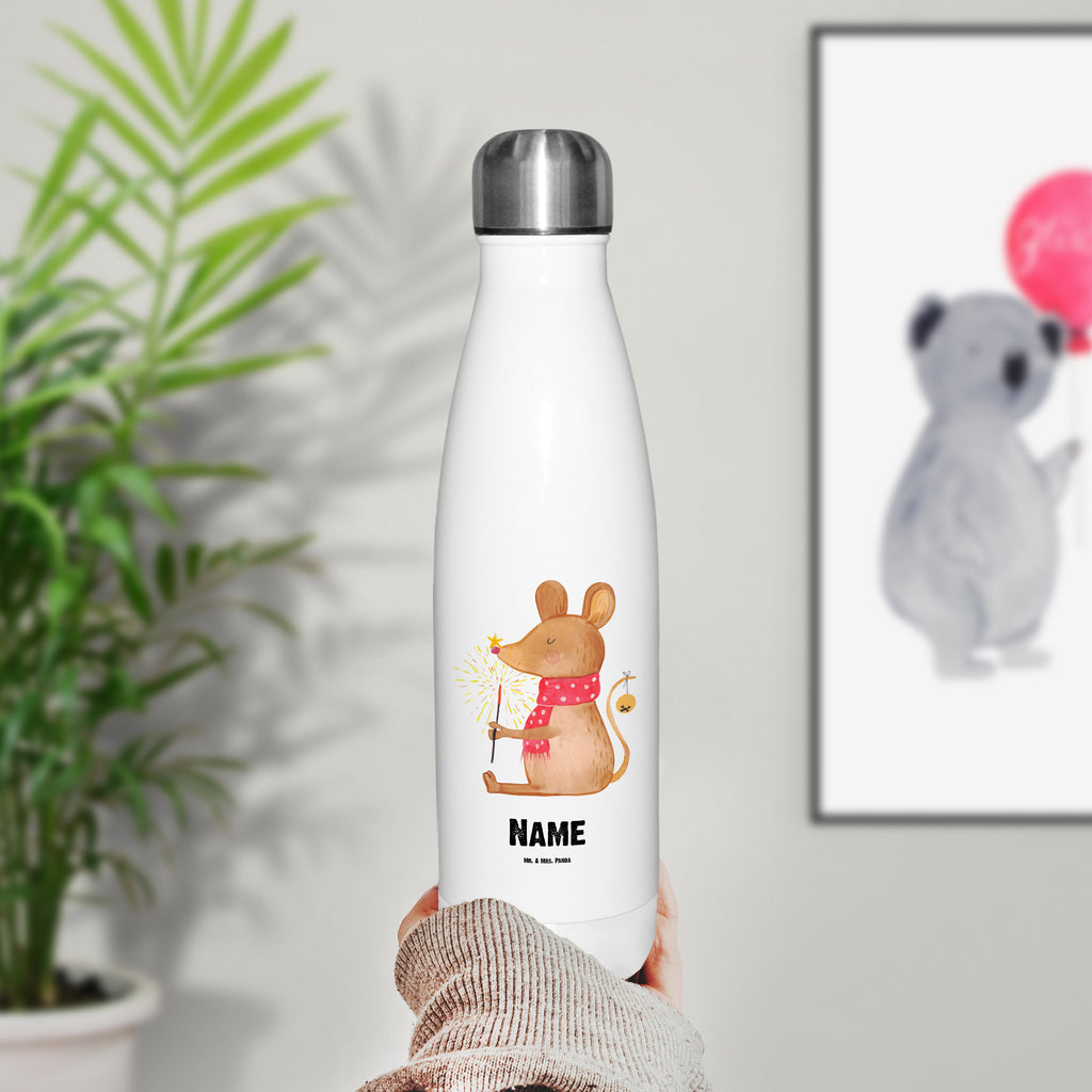 Personalisierte Thermosflasche Weihnachtsmaus Personalisierte Isolierflasche, Personalisierte Thermoflasche, Personalisierte Trinkflasche, Trinkflasche Mit Namen, Wunschname, Bedrucken, Namensflasche, Winter, Weihnachten, Weihnachtsdeko, Nikolaus, Advent, Heiligabend, Wintermotiv, Frohe Weihnachten, Weihnachtsgruß, Weihnachtsmotiv, Maus, Mäuschen, Weihnachtswunder