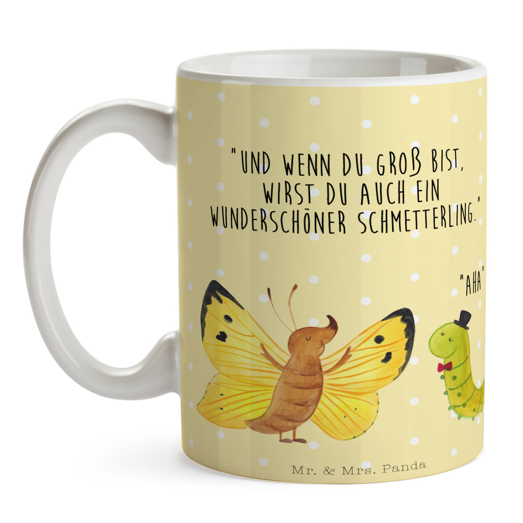 Tasse Raupe & Schmetterling Tasse, Kaffeetasse, Teetasse, Becher, Kaffeebecher, Teebecher, Keramiktasse, Porzellantasse, Büro Tasse, Geschenk Tasse, Tasse Sprüche, Tasse Motive, Kaffeetassen, Tasse bedrucken, Designer Tasse, Cappuccino Tassen, Schöne Teetassen, Tiermotive, Gute Laune, lustige Sprüche, Tiere, Raupe, Schmetterling, Zitronenfalter, Entwicklung, Erwachsen werden, Kokon, Hut, Hütchen, Schönheit, Aufwachsen