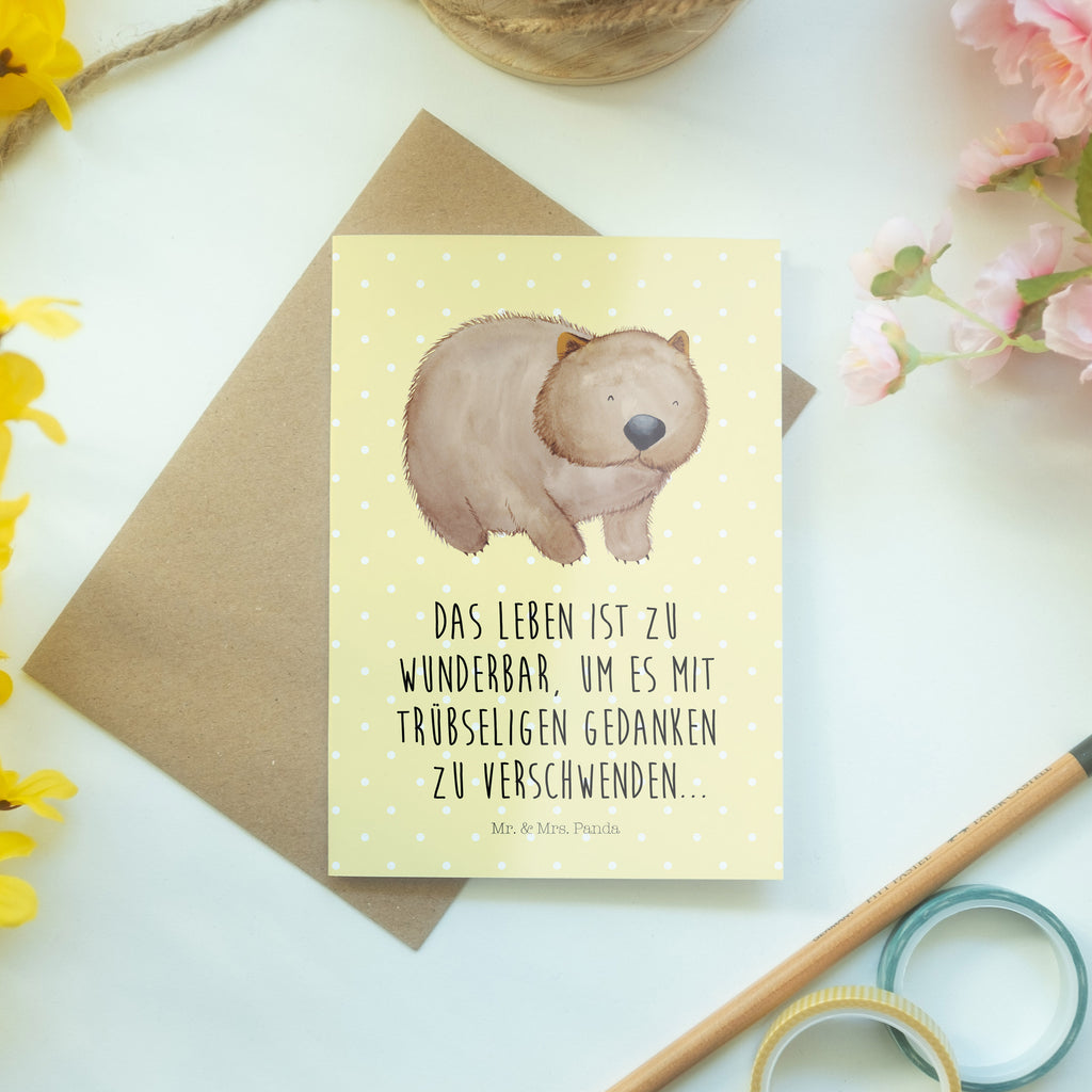 Grußkarte Wombat Grußkarte, Klappkarte, Einladungskarte, Glückwunschkarte, Hochzeitskarte, Geburtstagskarte, Karte, Tiermotive, Gute Laune, lustige Sprüche, Tiere, Wombat, Das Leben ist schön, Motivation, Spruch, Australien