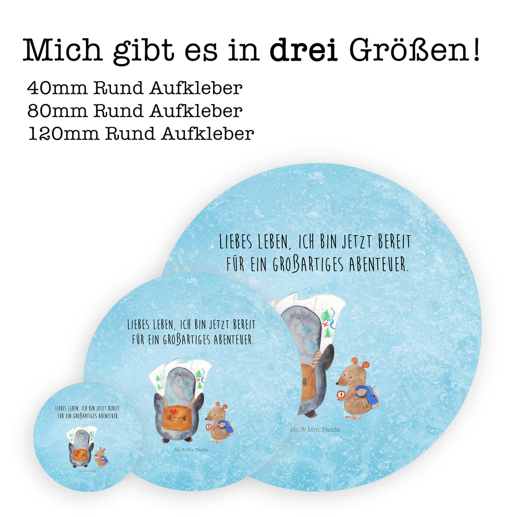 Rund Aufkleber Pinguin & Maus Wanderer Sticker, Aufkleber, Etikett, Pinguin, Pinguine, Abenteurer, Abenteuer, Roadtrip, Ausflug, Wanderlust, wandern