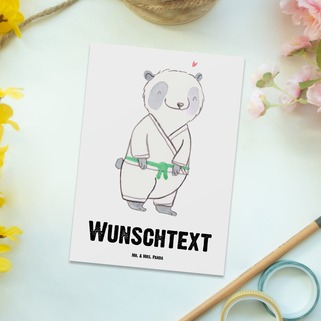 Personalisierte Postkarte Panda Jiu Jitsu Postkarte mit Namen, Postkarte bedrucken, Postkarte mit Wunschtext, Postkarte personalisierbar, Geschenkkarte mit Namen, Grußkarte mit Namen, Karte mit Namen, Einladung mit Namen, Ansichtskarte mit Namen, Geschenkkarte mit Wunschtext, Grußkarte mit Wunschtext, Karte mit Wunschtext, Einladung mit Wunschtext, Ansichtskarte mit Wunschtext, Geschenk, Sport, Sportart, Hobby, Schenken, Danke, Dankeschön, Auszeichnung, Gewinn, Sportler, Jiu Jitsu, japanische Kampfkunst, Selbstverteidigung