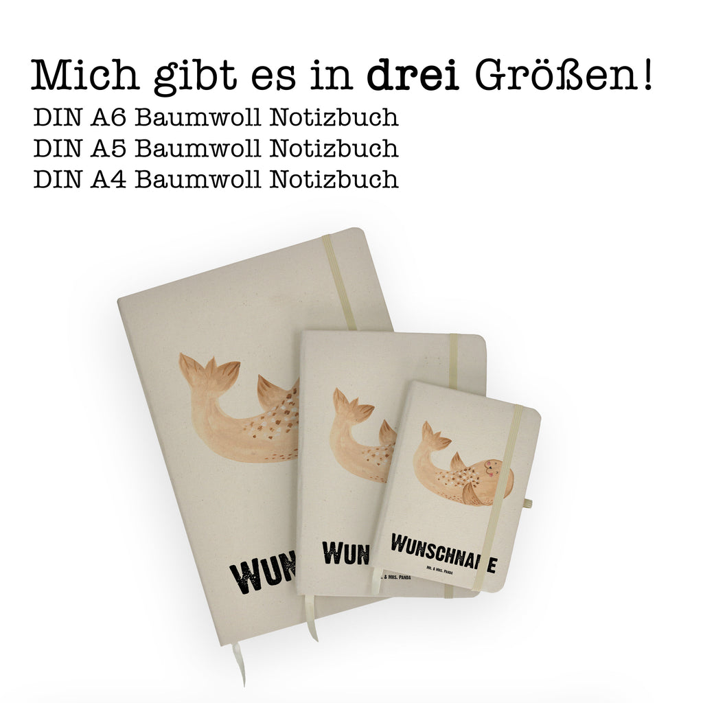 DIN A4 Personalisiertes Notizbuch Robbe liegend Personalisiertes Notizbuch, Notizbuch mit Namen, Notizbuch bedrucken, Personalisierung, Namensbuch, Namen, Tiermotive, Gute Laune, lustige Sprüche, Tiere, Robbe, Robben, Seehund, Strand, Meerestier, Ostsee, Nordsee, Lachen, Freude