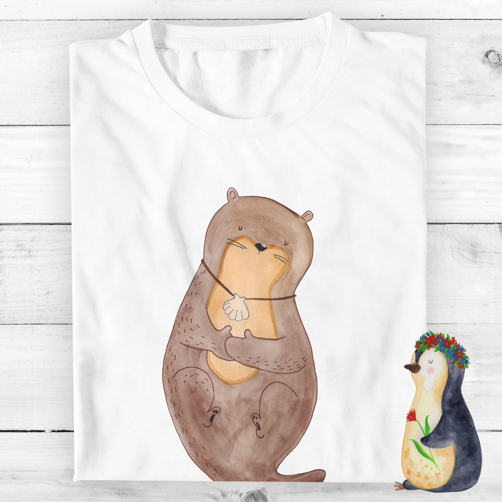 Personalisiertes T-Shirt Otter mit Muschelmedaillon T-Shirt Personalisiert, T-Shirt mit Namen, T-Shirt mit Aufruck, Männer, Frauen, Otter, Fischotter, Seeotter, Otterliebe, grübeln, träumen, Motivation, Tagträumen, Büro