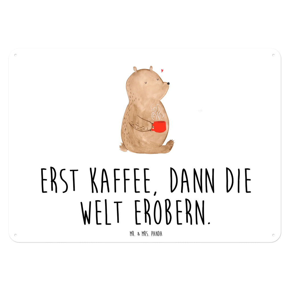 Blechschild Bär Kaffee Blechschild, Metallschild, Geschenk Schild, Schild, Magnet-Metall-Schild, Deko Schild, Wandschild, Wand-Dekoration, Türschild, Bär, Teddy, Teddybär, Kaffee, Coffee, Bären, guten Morgen, Morgenroutine, Welt erobern, Welt retten, Motivation