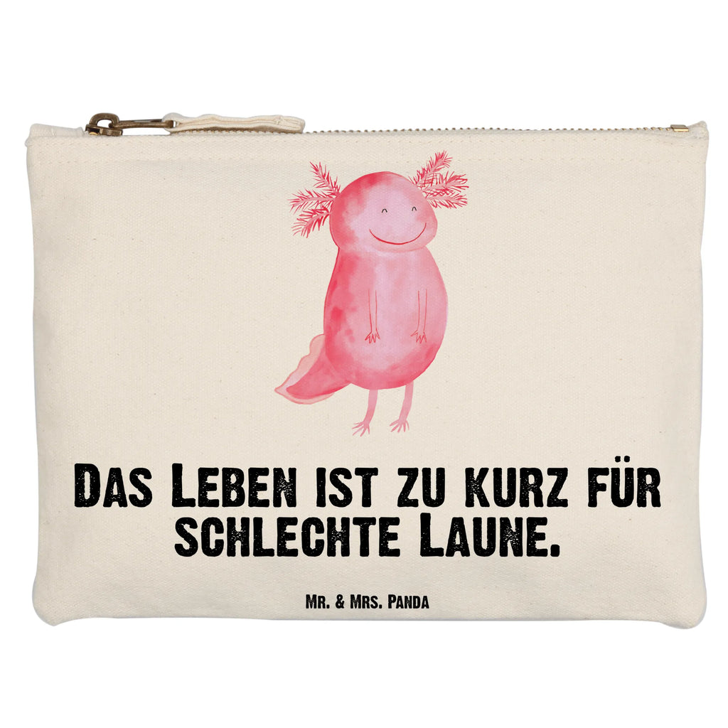 Schminktasche Axolotl Glücklich Schminktasche, Kosmetiktasche, Kosmetikbeutel, Stiftemäppchen, Etui, Federmappe, Makeup, XXL, Schminketui, Kosmetiketui, Schlamperetui, Axolotl, Molch, Axolot, Schwanzlurch, Lurch, Lurche, Motivation, gute Laune