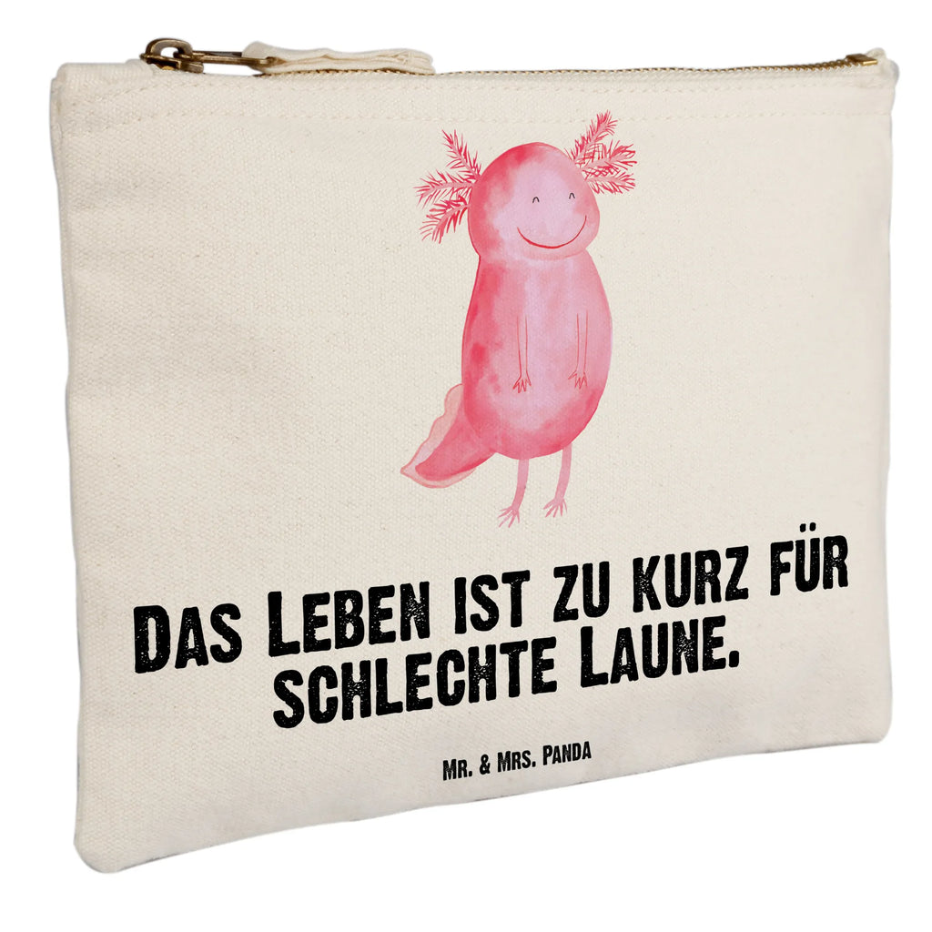 Schminktasche Axolotl Glücklich Schminktasche, Kosmetiktasche, Kosmetikbeutel, Stiftemäppchen, Etui, Federmappe, Makeup, XXL, Schminketui, Kosmetiketui, Schlamperetui, Axolotl, Molch, Axolot, Schwanzlurch, Lurch, Lurche, Motivation, gute Laune