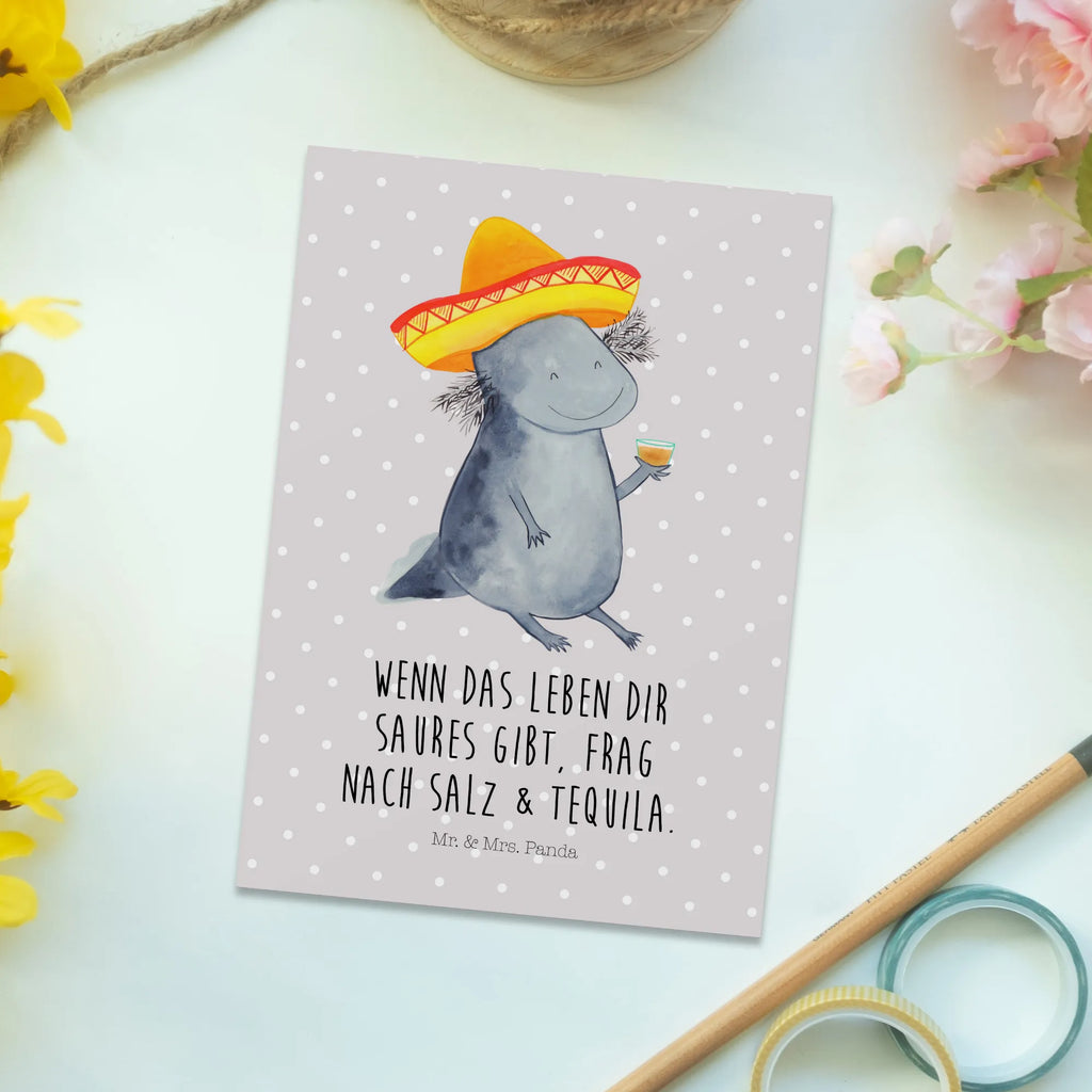 Postkarte Axolotl Tequila Postkarte, Karte, Geschenkkarte, Grußkarte, Einladung, Ansichtskarte, Geburtstagskarte, Einladungskarte, Dankeskarte, Ansichtskarten, Einladung Geburtstag, Einladungskarten Geburtstag, Axolotl, Molch, Mexico, Mexiko, Sombrero, Zitrone, Tequila, Motivation, Spruch, Schwanzlurch, Lurch, Lurche, Axolot, Feuerdrache, Feuersalamander