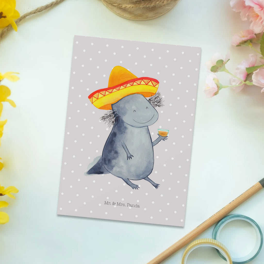 Postkarte Axolotl Tequila Postkarte, Karte, Geschenkkarte, Grußkarte, Einladung, Ansichtskarte, Geburtstagskarte, Einladungskarte, Dankeskarte, Ansichtskarten, Einladung Geburtstag, Einladungskarten Geburtstag, Axolotl, Molch, Mexico, Mexiko, Sombrero, Zitrone, Tequila, Motivation, Spruch, Schwanzlurch, Lurch, Lurche, Axolot, Feuerdrache, Feuersalamander