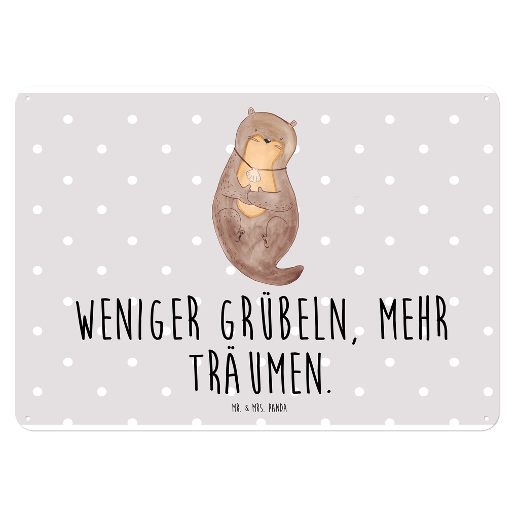 Blechschild Otter Muschel Blechschild, Metallschild, Geschenk Schild, Schild, Magnet-Metall-Schild, Deko Schild, Wandschild, Wand-Dekoration, Türschild, Otter, Fischotter, Seeotter, Otterliebe, grübeln, träumen, Motivation, Tagträumen, Büro