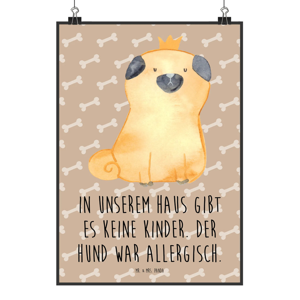 Poster Mops Krone Poster, Wandposter, Bild, Wanddeko, Küchenposter, Kinderposter, Wanddeko Bild, Raumdekoration, Wanddekoration, Handgemaltes Poster, Mr. & Mrs. Panda Poster, Designposter, Kunstdruck, Posterdruck, Hund, Hundemotiv, Haustier, Hunderasse, Tierliebhaber, Hundebesitzer, Sprüche, Mops, allergisch, kinderlos, Hausregel, Hundebesitzer. Spruch, lustig