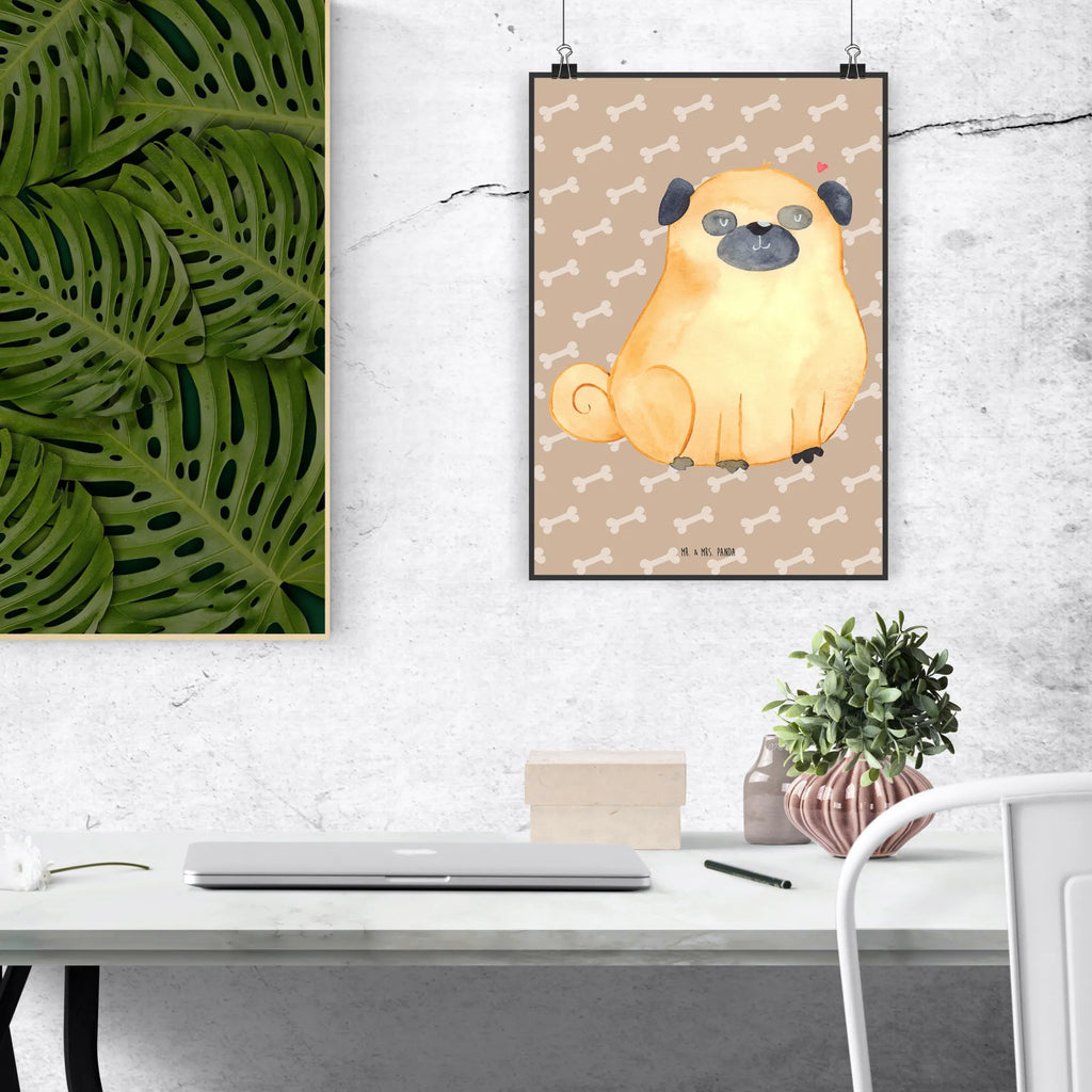 Poster Mops Poster, Wandposter, Bild, Wanddeko, Küchenposter, Kinderposter, Wanddeko Bild, Raumdekoration, Wanddekoration, Handgemaltes Poster, Mr. & Mrs. Panda Poster, Designposter, Kunstdruck, Posterdruck, Hund, Hundemotiv, Haustier, Hunderasse, Tierliebhaber, Hundebesitzer, Sprüche, Mops, Liebe, Hundeliebe