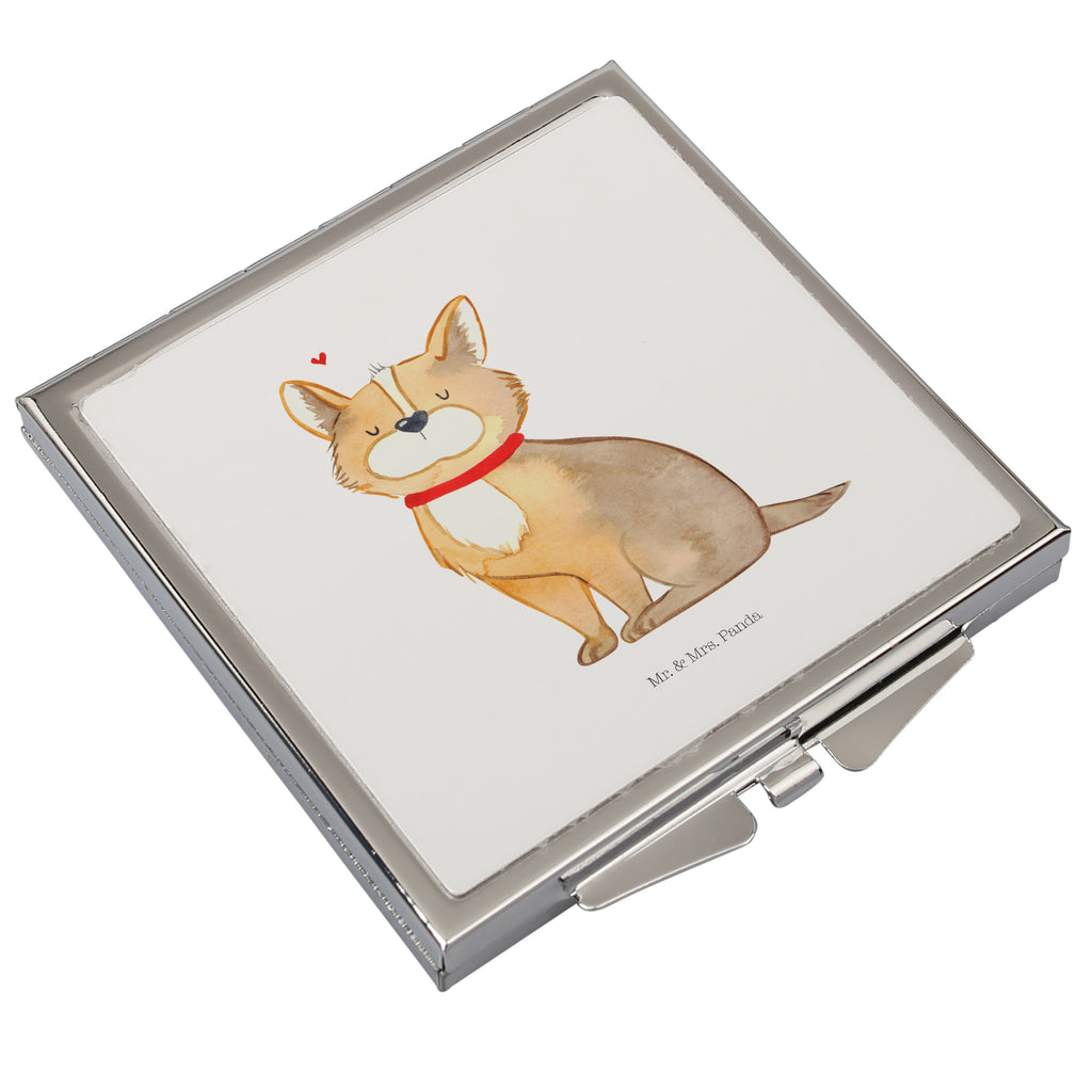 Handtaschenspiegel quadratisch Hund Glück Spiegel, Handtasche, Quadrat, silber, schminken, Schminkspiegel, Hund, Hundemotiv, Haustier, Hunderasse, Tierliebhaber, Hundebesitzer, Sprüche, Corgie, Hundeliebe, Spruch, Hundemama, Liebe