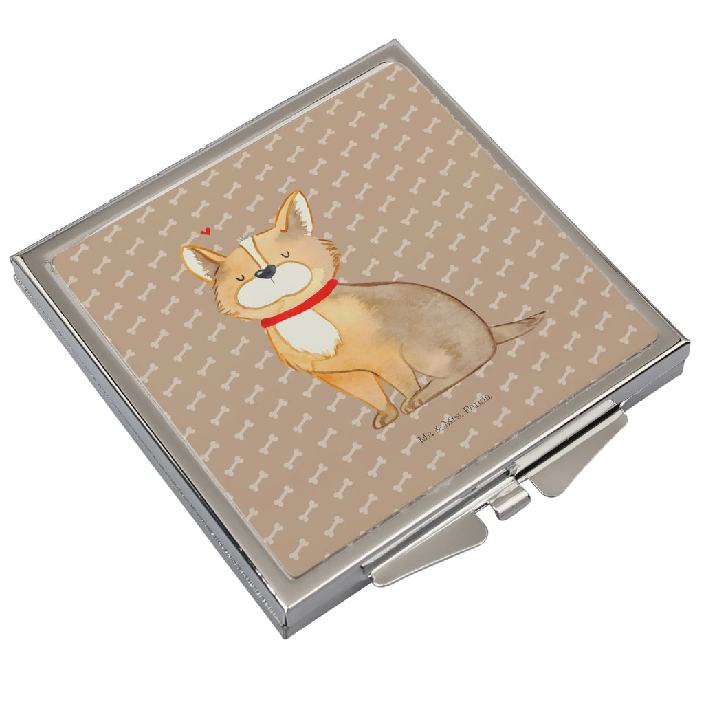 Handtaschenspiegel quadratisch Hund Glück Spiegel, Handtasche, Quadrat, silber, schminken, Schminkspiegel, Hund, Hundemotiv, Haustier, Hunderasse, Tierliebhaber, Hundebesitzer, Sprüche, Corgie, Hundeliebe, Spruch, Hundemama, Liebe