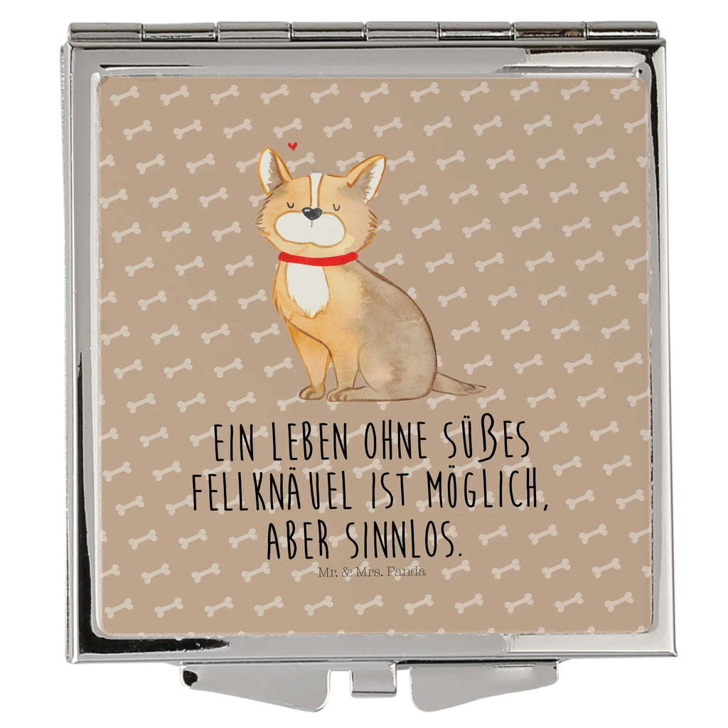 Handtaschenspiegel quadratisch Hund Glück Spiegel, Handtasche, Quadrat, silber, schminken, Schminkspiegel, Hund, Hundemotiv, Haustier, Hunderasse, Tierliebhaber, Hundebesitzer, Sprüche, Corgie, Hundeliebe, Spruch, Hundemama, Liebe