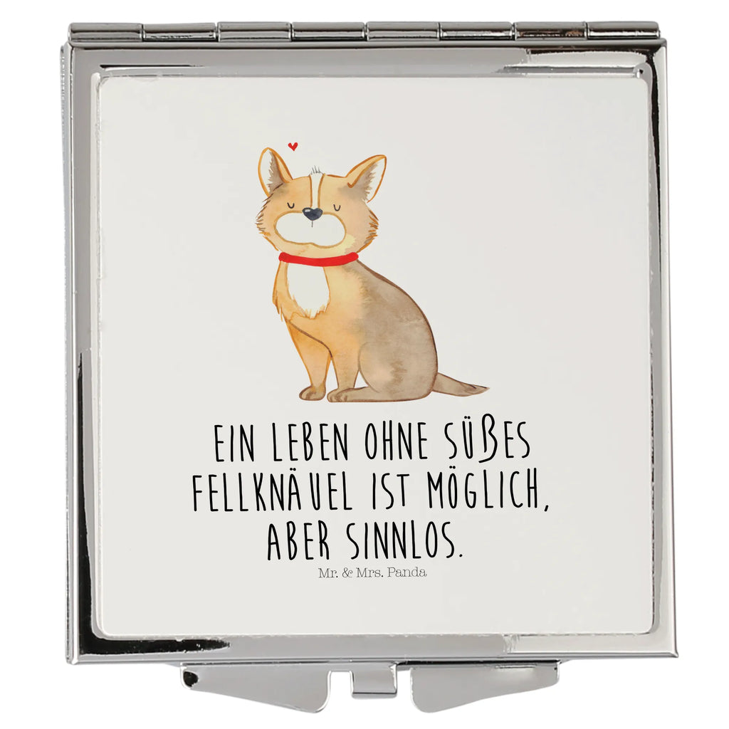 Handtaschenspiegel quadratisch Hund Glück Spiegel, Handtasche, Quadrat, silber, schminken, Schminkspiegel, Hund, Hundemotiv, Haustier, Hunderasse, Tierliebhaber, Hundebesitzer, Sprüche, Corgie, Hundeliebe, Spruch, Hundemama, Liebe