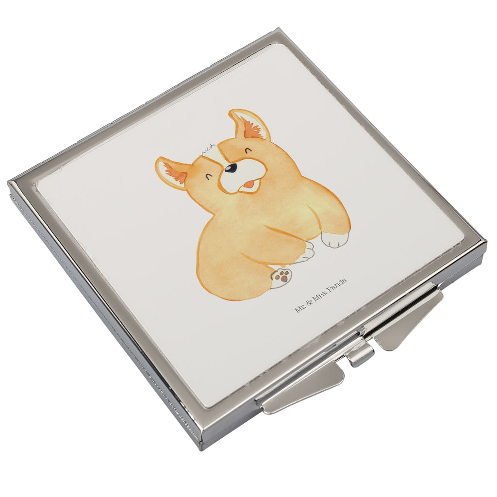 Handtaschenspiegel quadratisch Corgie Spiegel, Handtasche, Quadrat, silber, schminken, Schminkspiegel, Hund, Hundemotiv, Haustier, Hunderasse, Tierliebhaber, Hundebesitzer, Sprüche, Corgie, Welsh Corgie Pembroke, britisch, Motivation, Spruch, Hundespruch, Lebensfreude