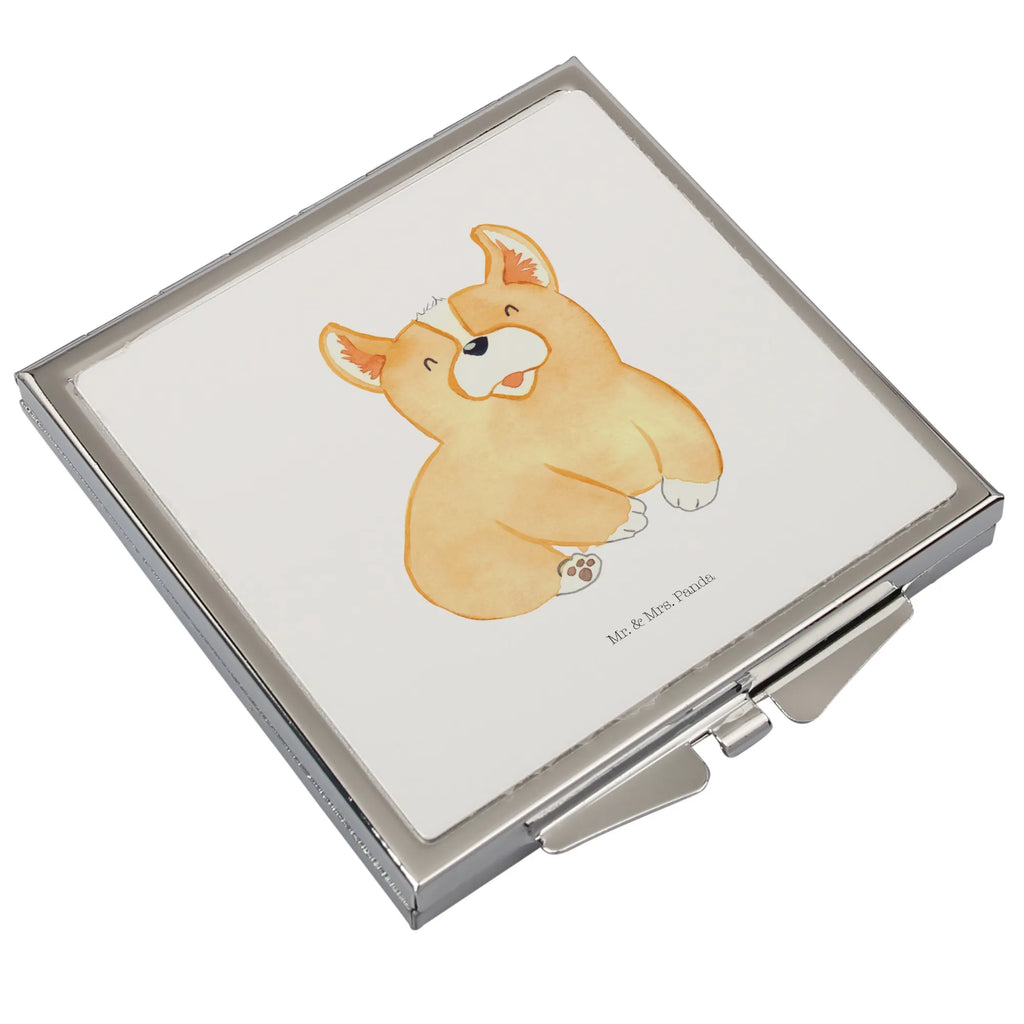 Handtaschenspiegel quadratisch Corgie Spiegel, Handtasche, Quadrat, silber, schminken, Schminkspiegel, Hund, Hundemotiv, Haustier, Hunderasse, Tierliebhaber, Hundebesitzer, Sprüche, Corgie, Welsh Corgie Pembroke, britisch, Motivation, Spruch, Hundespruch, Lebensfreude