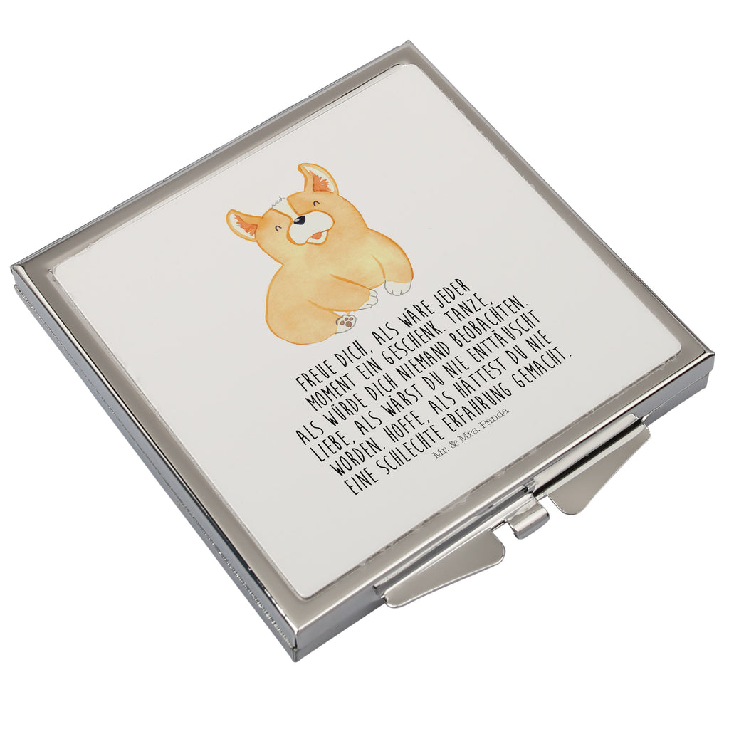 Handtaschenspiegel quadratisch Corgie Spiegel, Handtasche, Quadrat, silber, schminken, Schminkspiegel, Hund, Hundemotiv, Haustier, Hunderasse, Tierliebhaber, Hundebesitzer, Sprüche, Corgie, Welsh Corgie Pembroke, britisch, Motivation, Spruch, Hundespruch, Lebensfreude