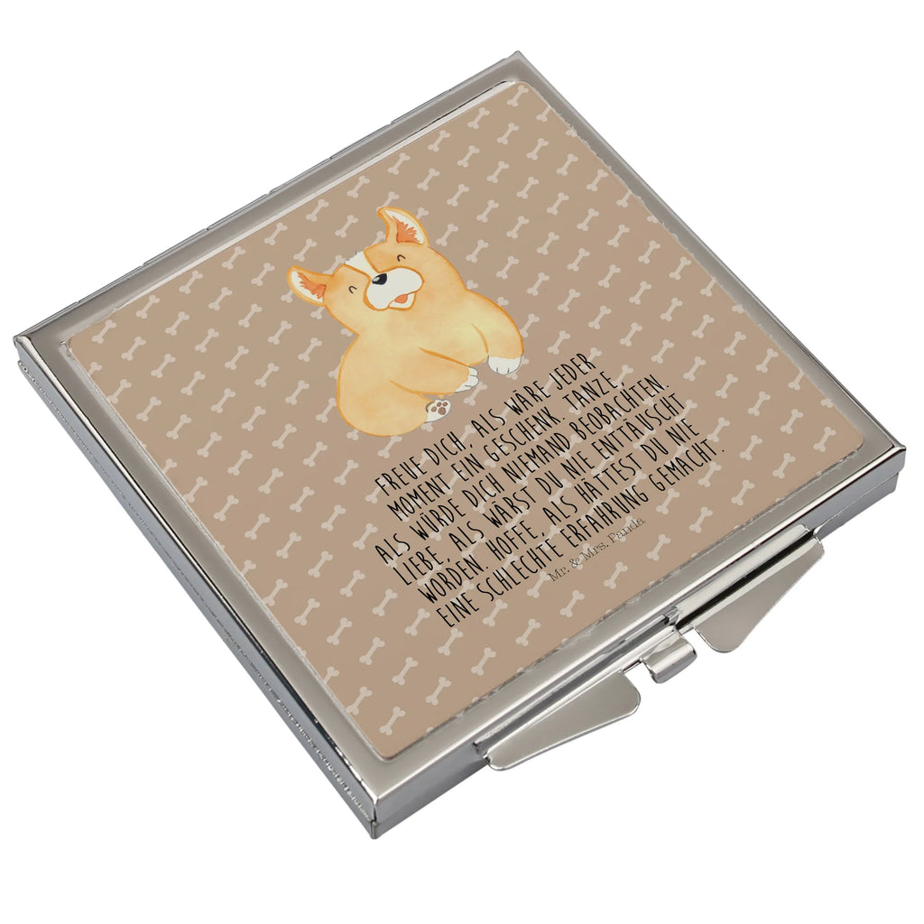 Handtaschenspiegel quadratisch Corgie Spiegel, Handtasche, Quadrat, silber, schminken, Schminkspiegel, Hund, Hundemotiv, Haustier, Hunderasse, Tierliebhaber, Hundebesitzer, Sprüche, Corgie, Welsh Corgie Pembroke, britisch, Motivation, Spruch, Hundespruch, Lebensfreude