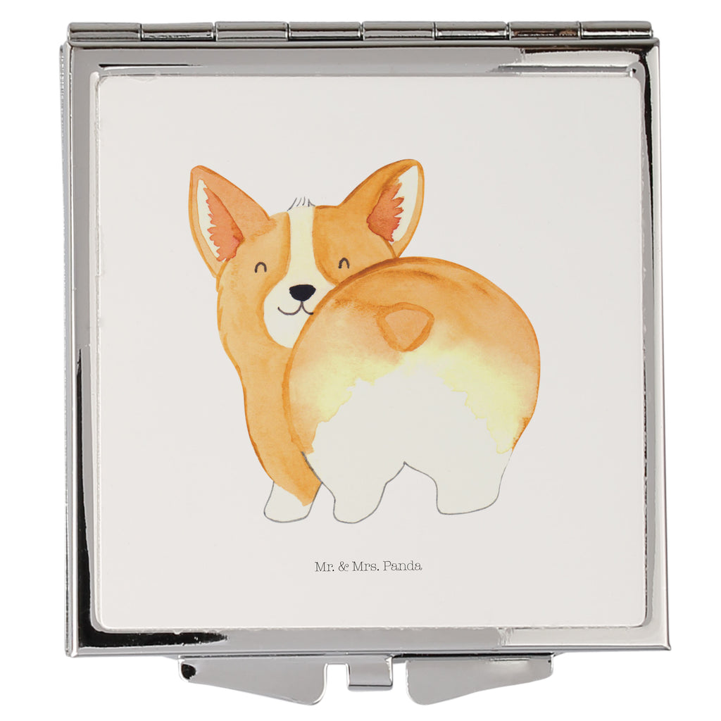 Handtaschenspiegel quadratisch Corgi Po Spiegel, Handtasche, Quadrat, silber, schminken, Schminkspiegel, Hund, Hundemotiv, Haustier, Hunderasse, Tierliebhaber, Hundebesitzer, Sprüche, Corgie, Hundeliebe, Motivation, Selbstliebe, Spruch