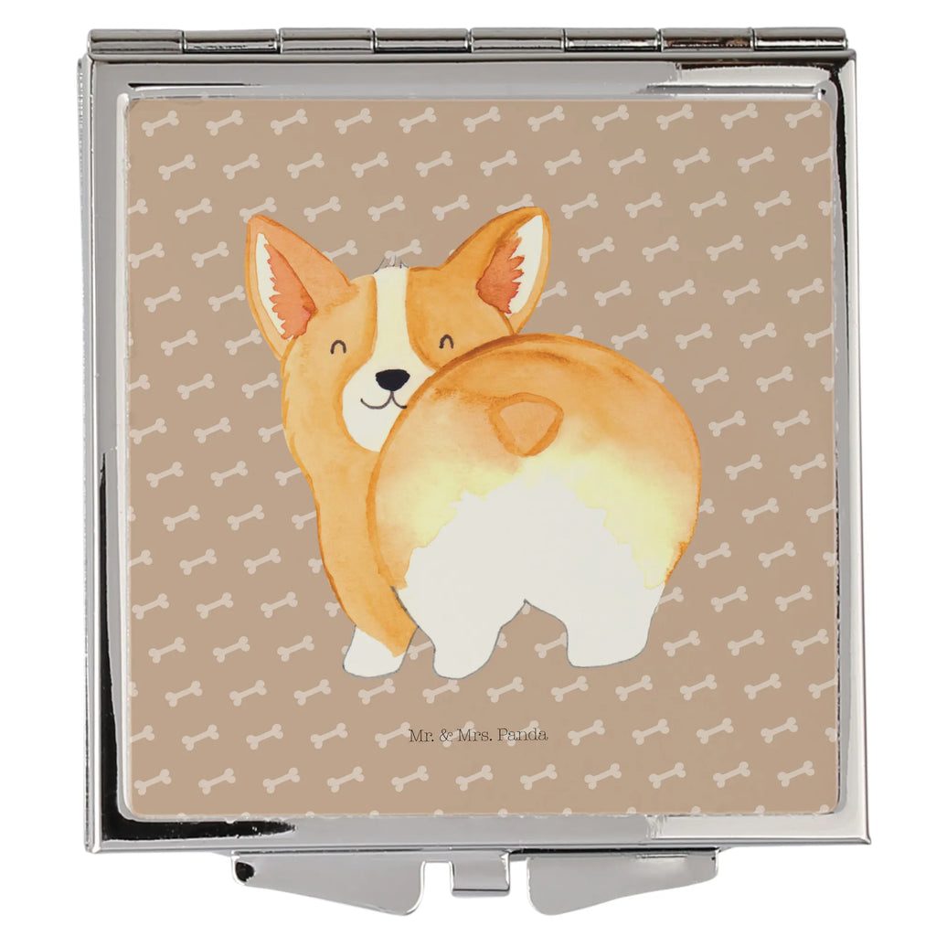 Handtaschenspiegel quadratisch Corgi Po Spiegel, Handtasche, Quadrat, silber, schminken, Schminkspiegel, Hund, Hundemotiv, Haustier, Hunderasse, Tierliebhaber, Hundebesitzer, Sprüche, Corgie, Hundeliebe, Motivation, Selbstliebe, Spruch