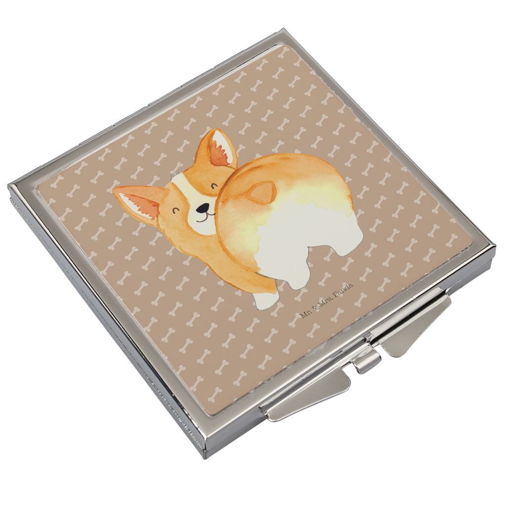 Handtaschenspiegel quadratisch Corgi Po Spiegel, Handtasche, Quadrat, silber, schminken, Schminkspiegel, Hund, Hundemotiv, Haustier, Hunderasse, Tierliebhaber, Hundebesitzer, Sprüche, Corgie, Hundeliebe, Motivation, Selbstliebe, Spruch