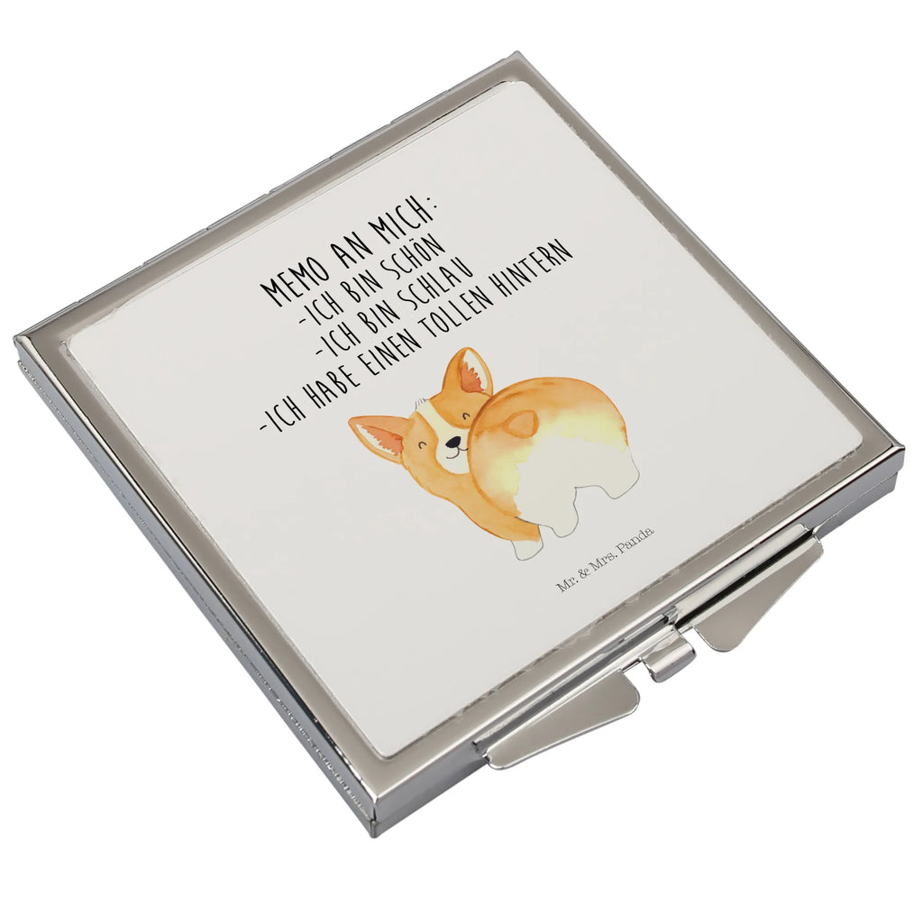 Handtaschenspiegel quadratisch Corgi Po Spiegel, Handtasche, Quadrat, silber, schminken, Schminkspiegel, Hund, Hundemotiv, Haustier, Hunderasse, Tierliebhaber, Hundebesitzer, Sprüche, Corgie, Hundeliebe, Motivation, Selbstliebe, Spruch