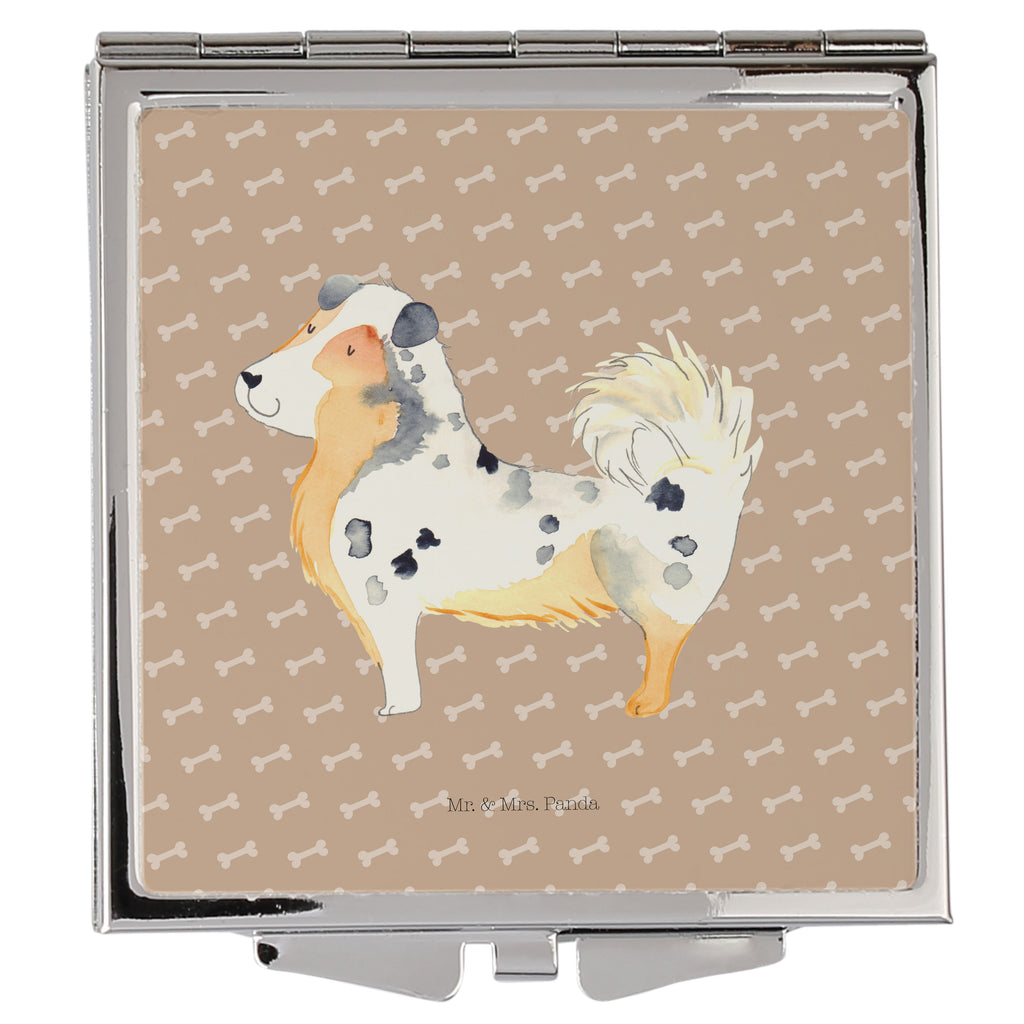 Handtaschenspiegel quadratisch Hund Australien Shepherd Spiegel, Handtasche, Quadrat, silber, schminken, Schminkspiegel, Hund, Hundemotiv, Haustier, Hunderasse, Tierliebhaber, Hundebesitzer, Sprüche, Australien Shepherd, Shepherd, Hundeliebe, Familienhund, Spruch