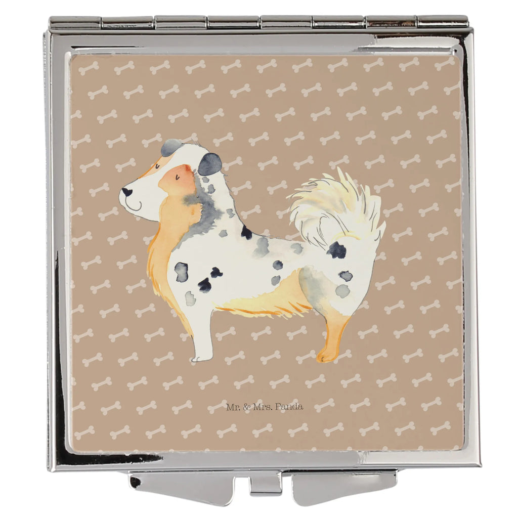 Handtaschenspiegel quadratisch Hund Australien Shepherd Spiegel, Handtasche, Quadrat, silber, schminken, Schminkspiegel, Hund, Hundemotiv, Haustier, Hunderasse, Tierliebhaber, Hundebesitzer, Sprüche, Australien Shepherd, Shepherd, Hundeliebe, Familienhund, Spruch