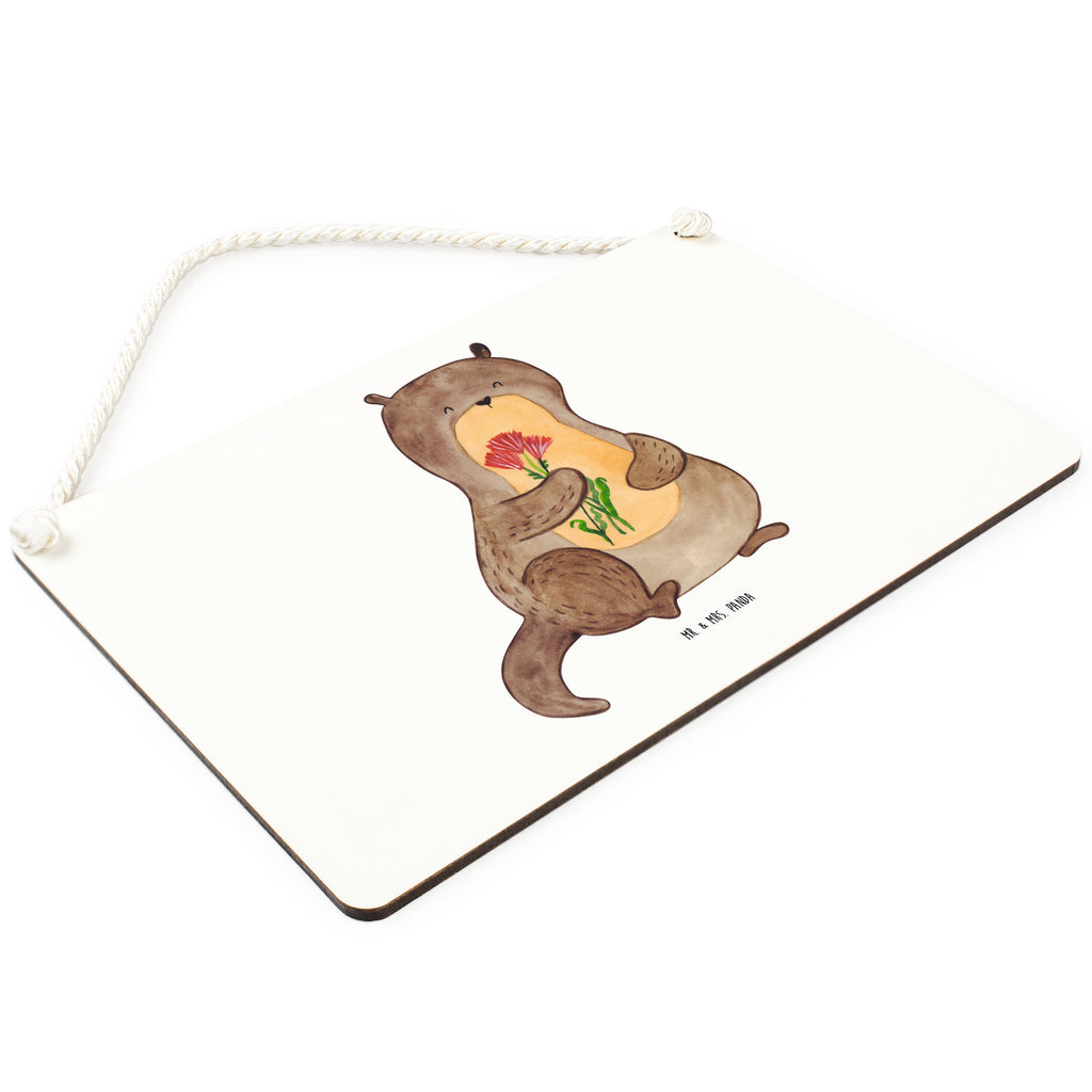 Deko Schild Otter Blumenstrauß Dekoschild, Deko Schild, Schild, Tür Schild, Türschild, Holzschild, Wandschild, Wanddeko, Otter, Fischotter, Seeotter, Otter Seeotter See Otter