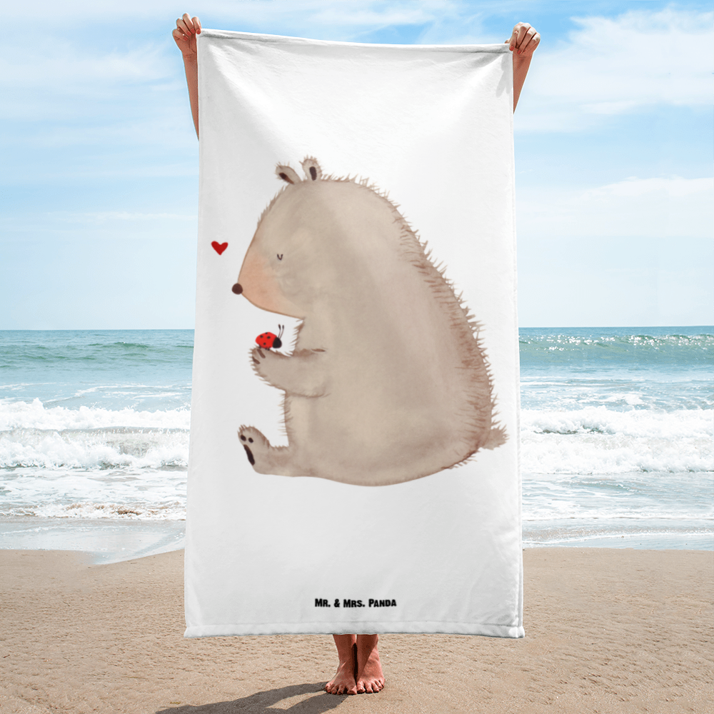 XL Badehandtuch Bär Marienkäfer Handtuch, Badetuch, Duschtuch, Strandtuch, Saunatuch, Bär, Teddy, Teddybär, Marienkäfer, Liebe, Freiheit, Motivation, Das Leben ist schön