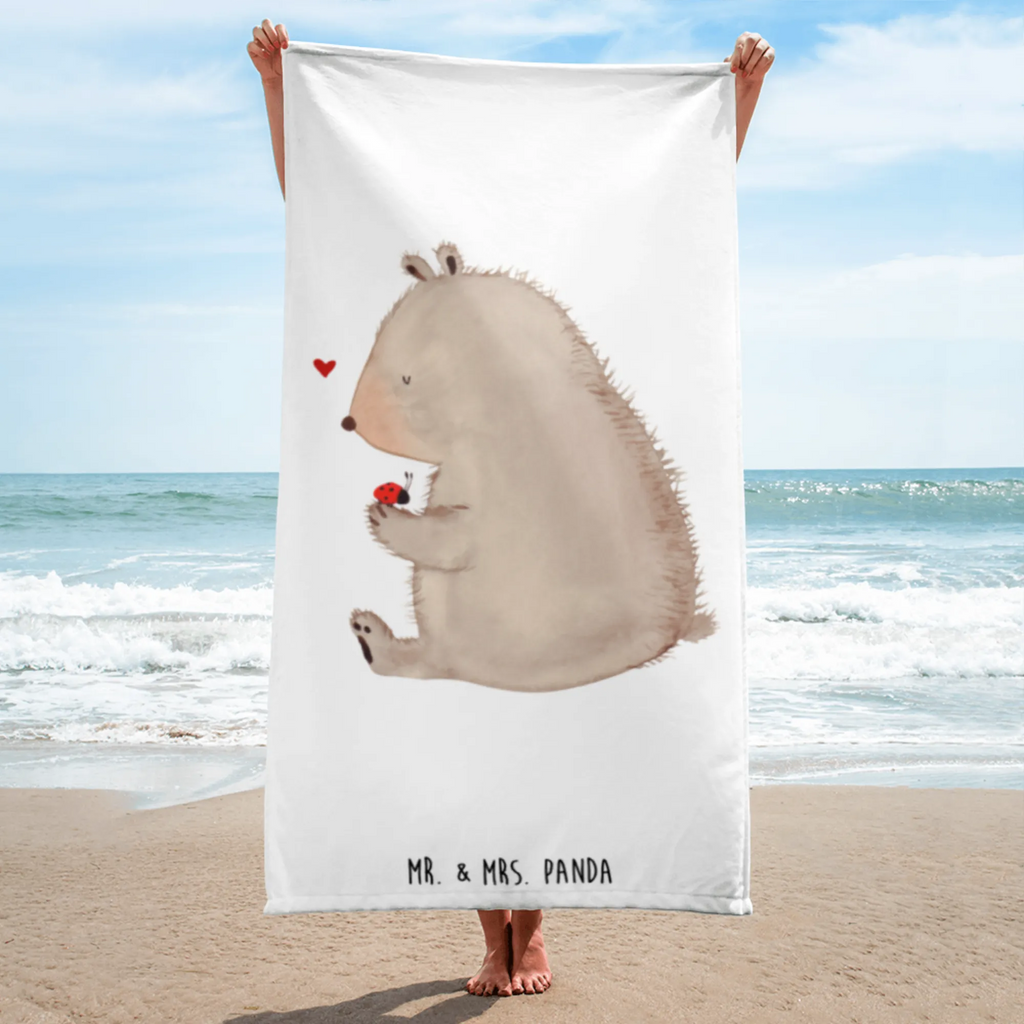 XL Badehandtuch Bär Marienkäfer Handtuch, Badetuch, Duschtuch, Strandtuch, Saunatuch, Bär, Teddy, Teddybär, Marienkäfer, Liebe, Freiheit, Motivation, Das Leben ist schön